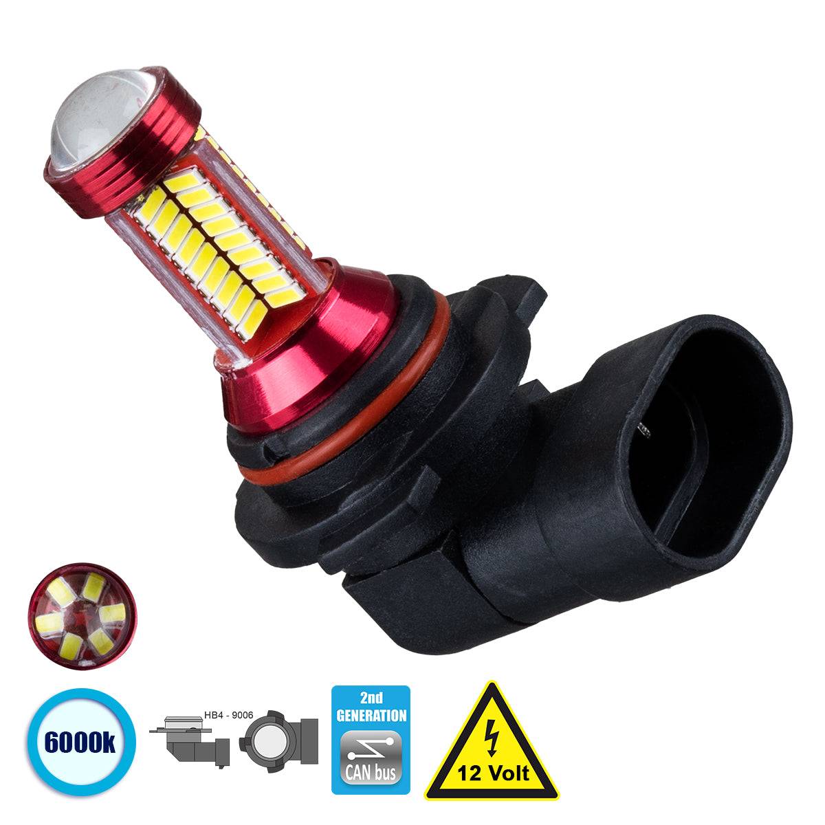 GloboStar® 81432 Λάμπα Αυτοκίνητου HB4 9006 2nd Generation Can-Bus Series LED 78 SMD 3014 9W 1350lm 360° DC 12V IP20 Ψυχρό Λευκό 6000K - ledmania.gr