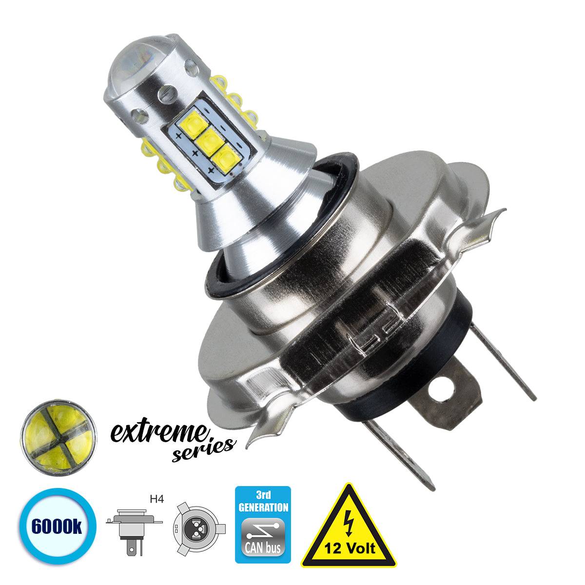 GloboStar® 81435 Λάμπα Αυτοκίνητου H4 3rd Generation Can-Bus Extreme Series LED 16 CREE XBD 15W 2115lm 360° DC 12V IP20 Ψυχρό Λευκό 6000K - ledmania.gr