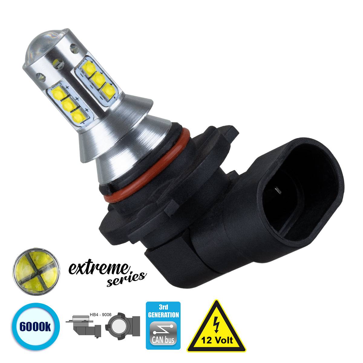 GloboStar® 81443 Λάμπα Αυτοκίνητου HB4 9006 3rd Generation Can-Bus Extreme Series LED 16 CREE XBD 15W 2115lm 360° DC 12V IP20 Ψυχρό Λευκό 6000K - ledmania.gr