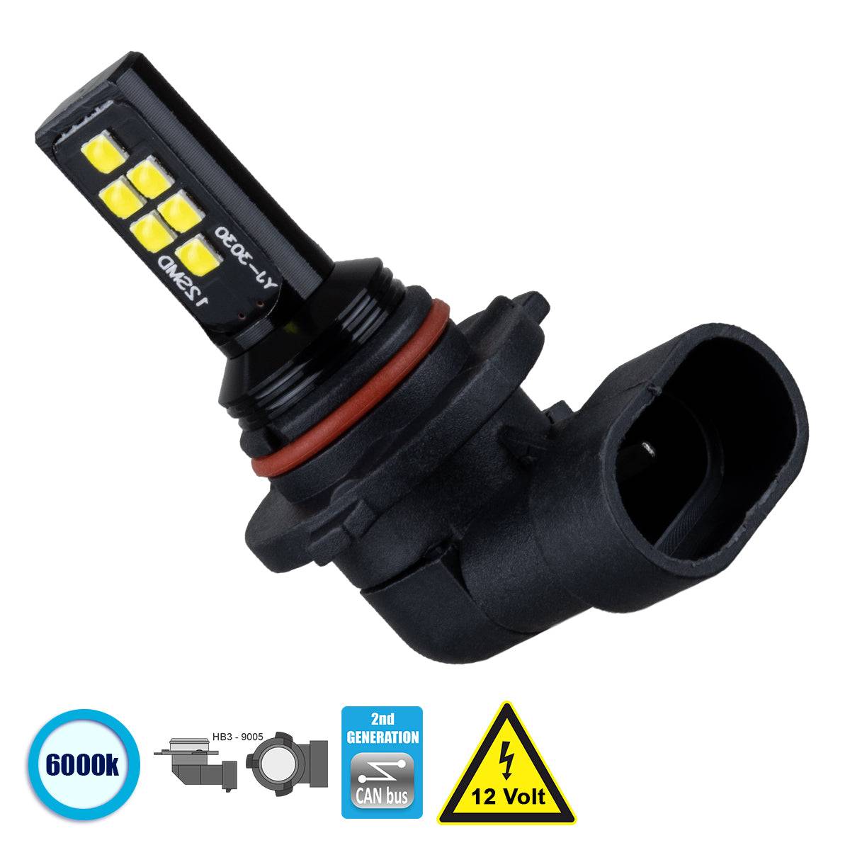 GloboStar® 81453 Λάμπα Αυτοκίνητου HB3 9005 2nd Generation Can-Bus Series LED 12 SMD 3030 8W 1200lm 360° DC 12V IP20 Ψυχρό Λευκό 6000K - ledmania.gr