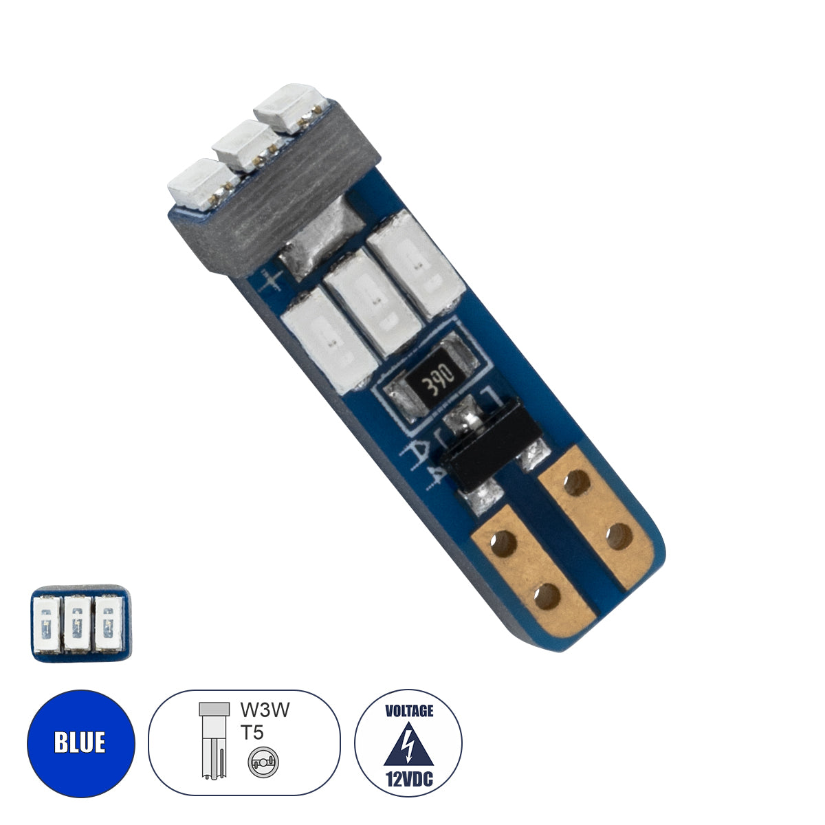 GloboStar® 81471 Λάμπα Αυτοκινήτου LED T5 9xSMD3014 0.25W 25lm 360° DC 12-16V IP20 Μ0.5 x Π0.4 x Υ1.8cm Μπλε - ledmania.gr