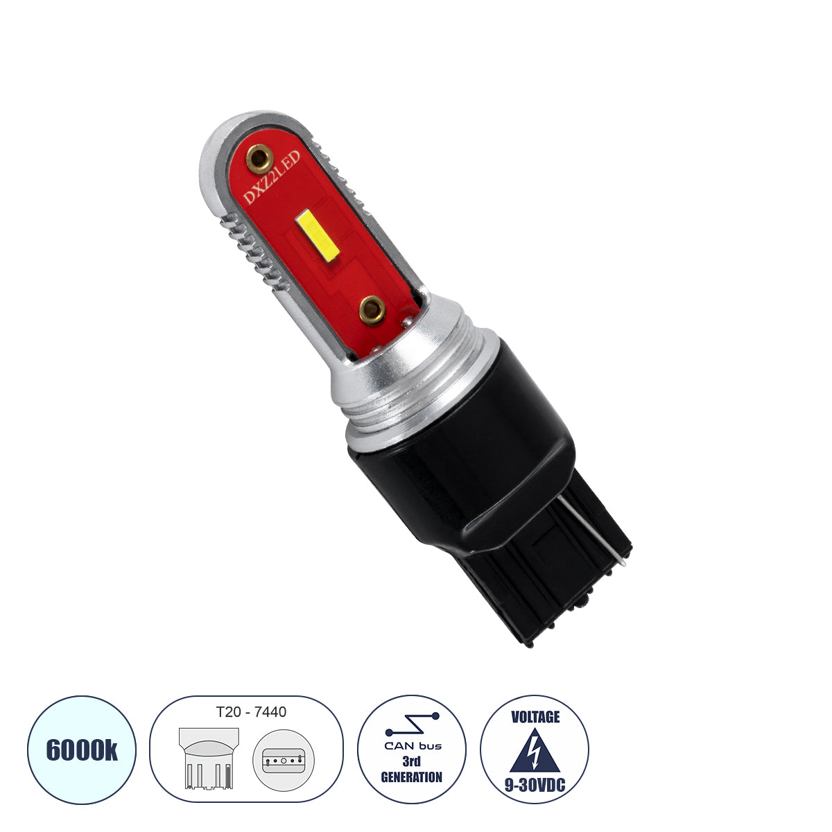 GloboStar® 81497 Λάμπα Αυτοκίνητου T20 - 7440 - W21W 3rd Generation Can-Bus Extreme Series LED 2 DUO DXZ 15W 1650lm 240° DC 9-30V IP20 Ψυχρό Λευκό 6000K - ledmania.gr