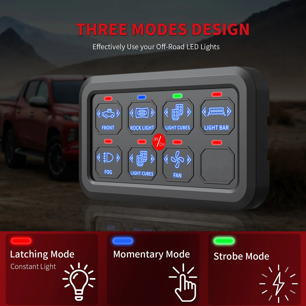 GloboStar® 81503 Ψηφιακό Πάνελ Ελέγχου Φωτισμού DIY Bluetooth για Οχήματα με 8 Διακόπτες On/Off DC 12-24V Max 1200W 60A Αδιάβροχο IP65 Μ12 x Π7 x Υ1.5cm - 2 Χρόνια Εγγύηση - ledmania.gr