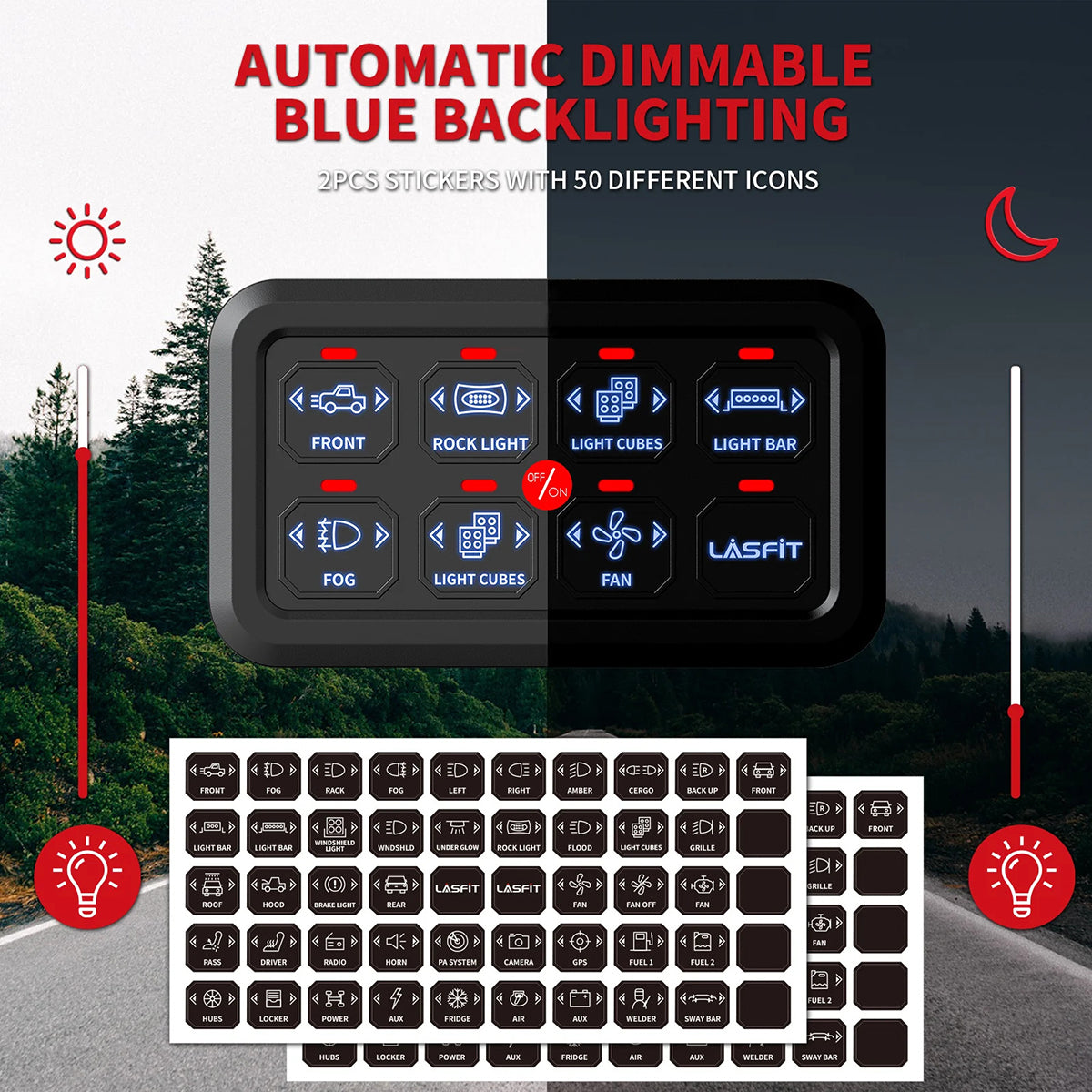GloboStar® 81503 Ψηφιακό Πάνελ Ελέγχου Φωτισμού DIY Bluetooth για Οχήματα με 8 Διακόπτες On/Off DC 12-24V Max 1200W 60A Αδιάβροχο IP65 Μ12 x Π7 x Υ1.5cm - 2 Χρόνια Εγγύηση - ledmania.gr