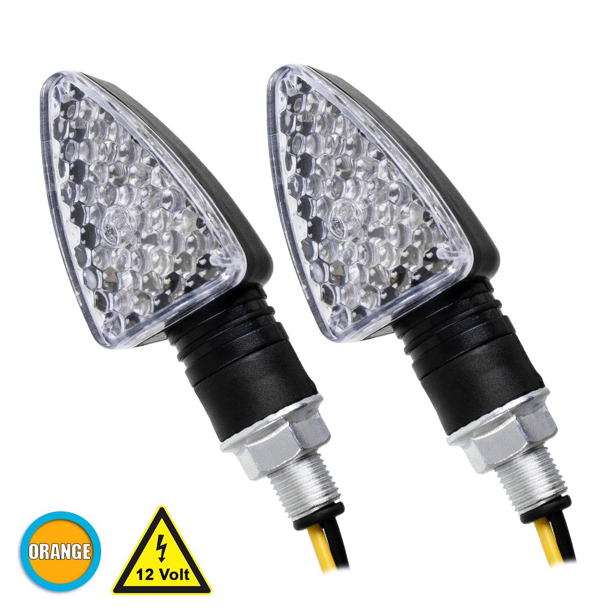 GloboStar® 81751 ΣΕΤ 2 x Φλάς Μοτοσυκλέτας Universal Triangle LED Diode 5W DC 12V Πορτοκαλί Αδιάβροχα IP65 - ledmania.gr