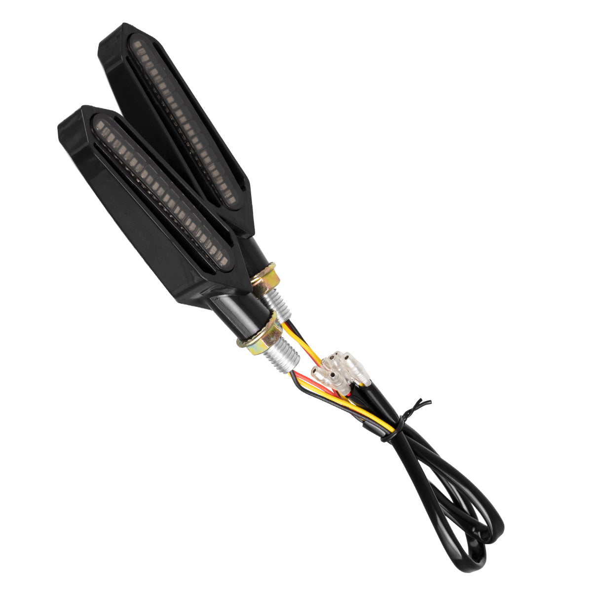 GloboStar® 81756 ΣΕΤ 2 x Φλάς Μοτοσυκλέτας Universal Knife LED SMD 5050 5W DC 12V 2 Λειτουργιών Κόκκινο για Πορείας-Stop & με Τρεχούμενο Εφέ Φωτισμού Πορτοκαλί για Φλας Αδιάβροχα IP65 - ledmania.gr