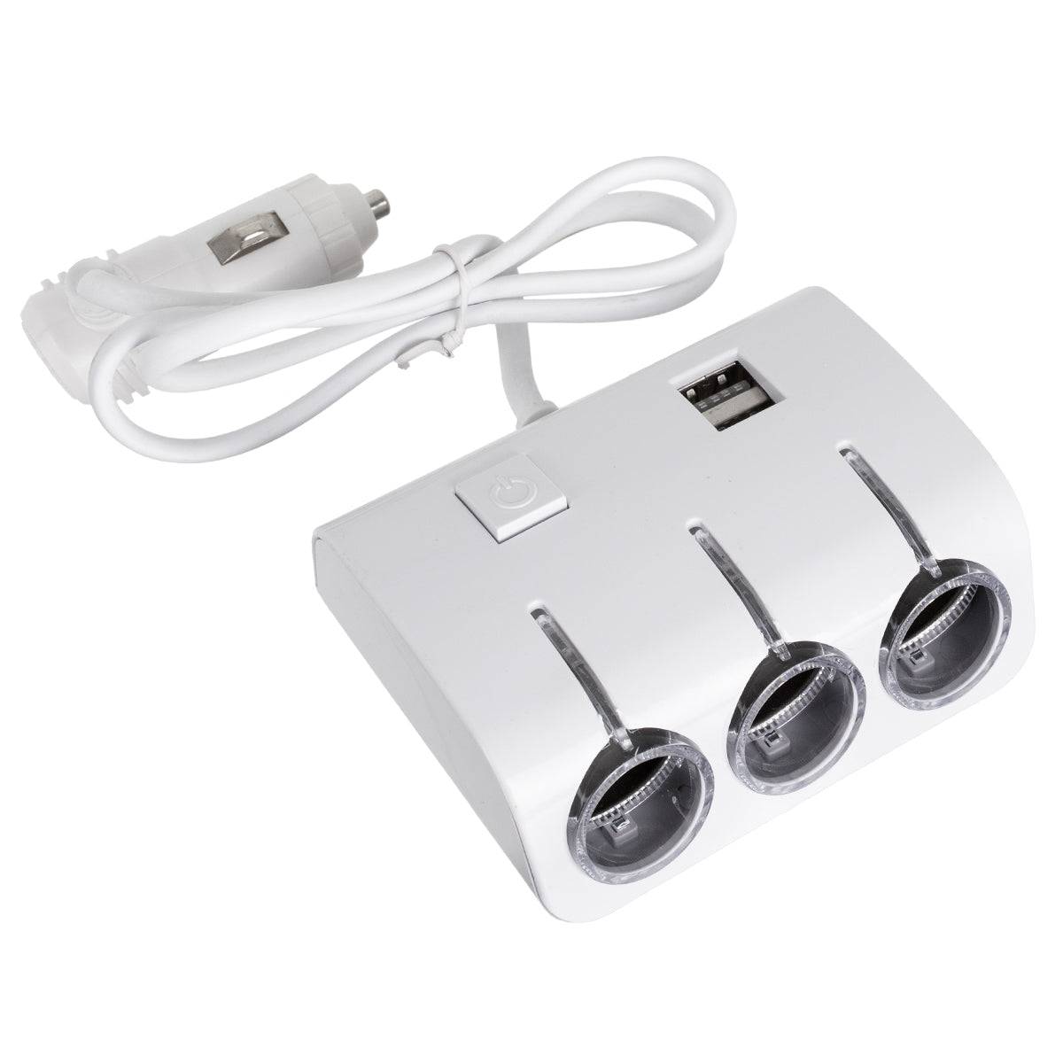 GloboStar® 81807 Πολύπριζο - Φορτιστής Αυτοκινήτου 2 x USB 3.1A & 3 x Θύρες Αναπτήρα Αυτοκινήτου DC 12-24V Max 60W Μαύρο Λευκό - ledmania.gr