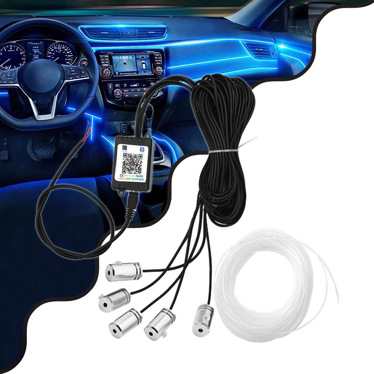 GloboStar® 81843 Car Optic Fiber LED Kit Smart Bluetooth - Φωτισμός Κιτ Οπτικής Ίνας Αυτοκινήτου DC 12V 10W με Smart Bluetooth Controller & Εφαρμογή APP Αδιάβροχο IP65 Πολύχρωμο RGB - ledmania.gr