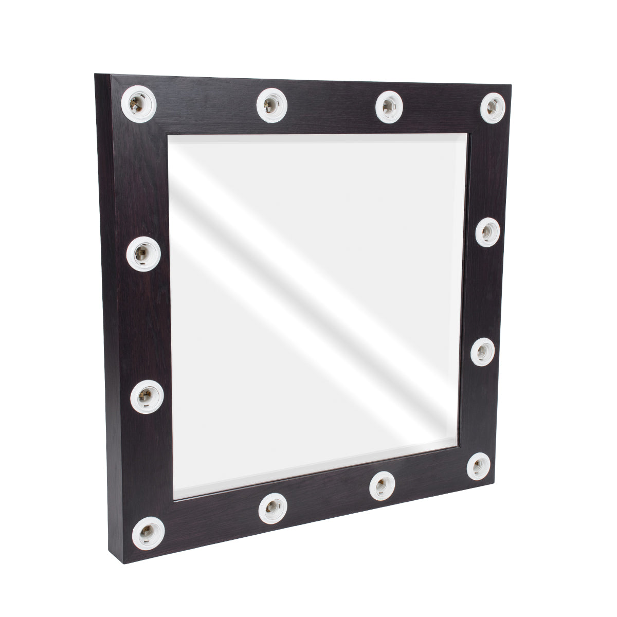 GloboStar® MAKEUP MIRROR-80x80-2 Μοντέρνος Καθρέπτης Μακιγιάζ με Πλαίσιο Φυσικού Ξύλου με Διακόπτη On/Off 12 x E27 AC220-240V - Μ80 x Π7 x Υ80cm - Καφέ Wenge - ledmania.gr