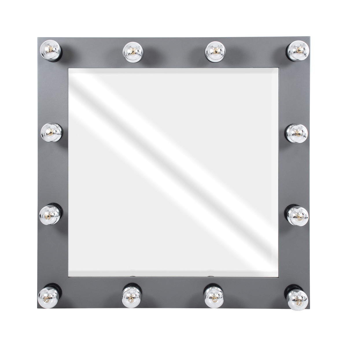 GloboStar® MAKEUP MIRROR-80x80-6 Μοντέρνος Καθρέπτης Μακιγιάζ με Πλαίσιο Φυσικού Ξύλου με Διακόπτη On/Off 12 x E27 AC220-240V - Μ80 x Π7 x Υ80cm - Γκρι Ανθρακί - ledmania.gr