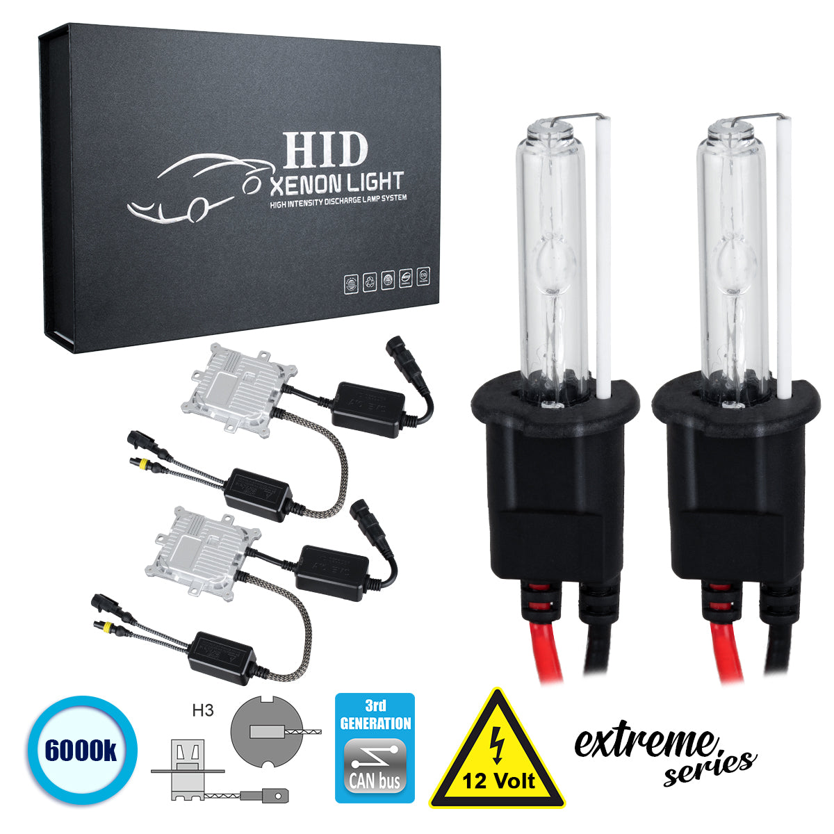 GloboStar® 84145 H3 XCB Line KIT Βασικού Φωτισμού Αυτοκινήτου & Μοτοσυκλέτας 3rd Generation Can-Bus Extreme Series XENON 110W 10350lm DC 9-16V Αδιάβροχο IP65 Ψυχρό Λευκό 6000K - ledmania.gr