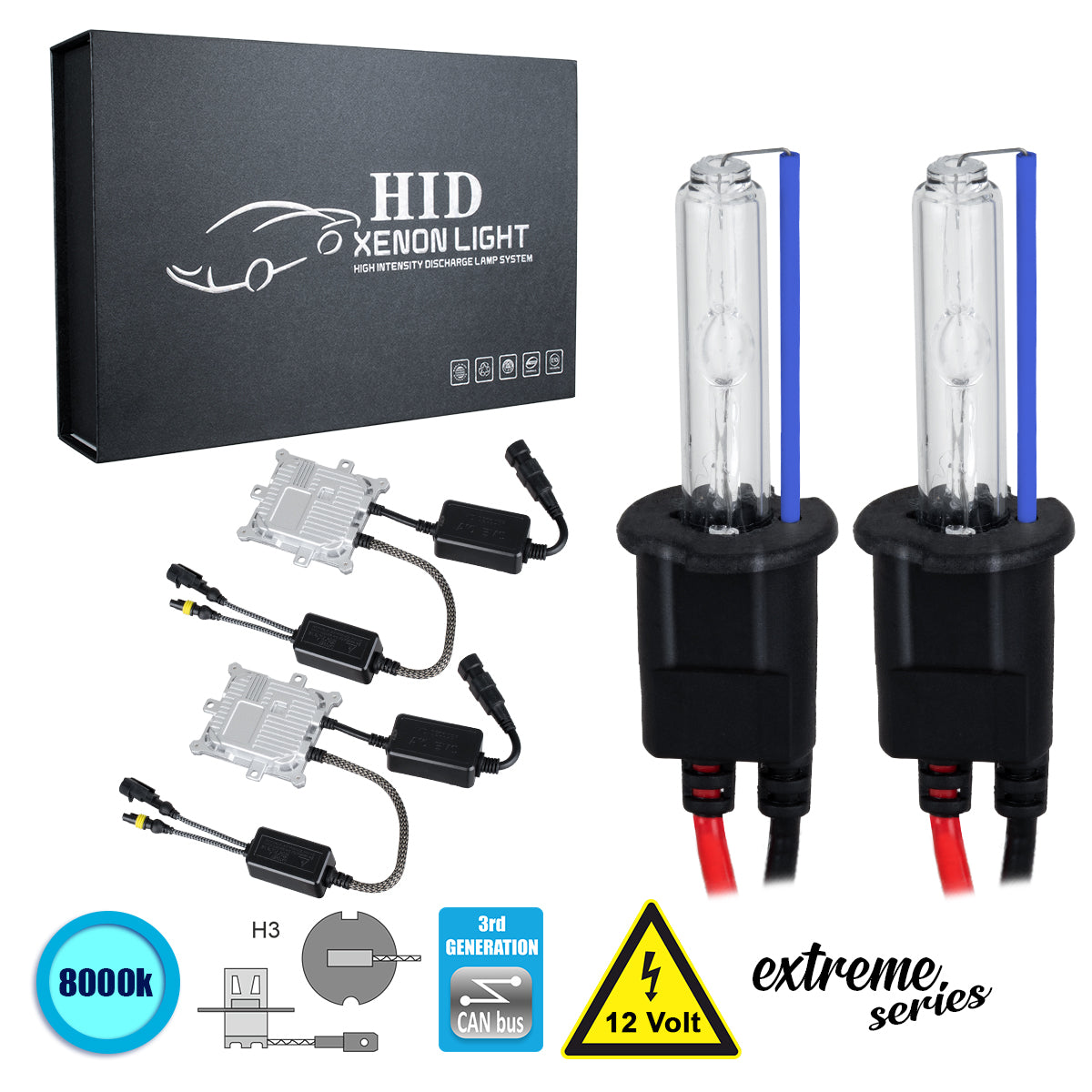 GloboStar® 84156 H3 XCB Line KIT Βασικού Φωτισμού Αυτοκινήτου & Μοτοσυκλέτας 3rd Generation Can-Bus Extreme Series XENON 110W 10350lm DC 9-16V Αδιάβροχο IP65 Ψυχρό Λευκό 8000K - ledmania.gr