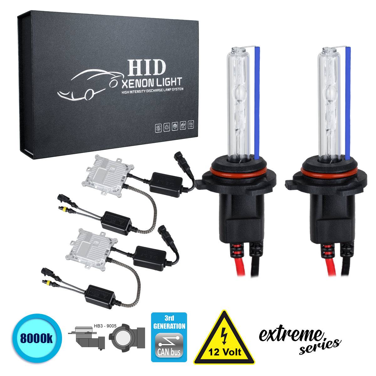 GloboStar® 84164 HB3 9005 XCB Line KIT Βασικού Φωτισμού Αυτοκινήτου & Μοτοσυκλέτας 3rd Generation Can-Bus Extreme Series XENON 110W 10350lm DC 9-16V Αδιάβροχο IP65 Ψυχρό Λευκό 8000K - ledmania.gr