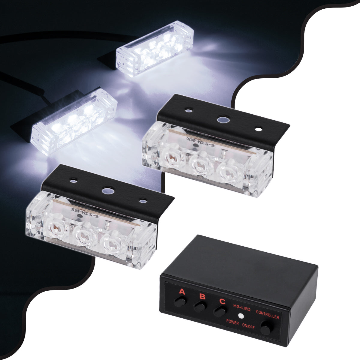 GloboStar® 85004 PRO Series ΣΕΤ 2 x Μπάρες Σήμανσης Οχήματος Ασθενοφόρου για Αυτοκίνητα & Φορτηγά 3 Προγραμμάτων Φωτισμού STROBE LED HIGH POWER 6W DC 10-30V Αδιάβροχο IP65 Ψυχρό Λευκό 6000K - ledmania.gr