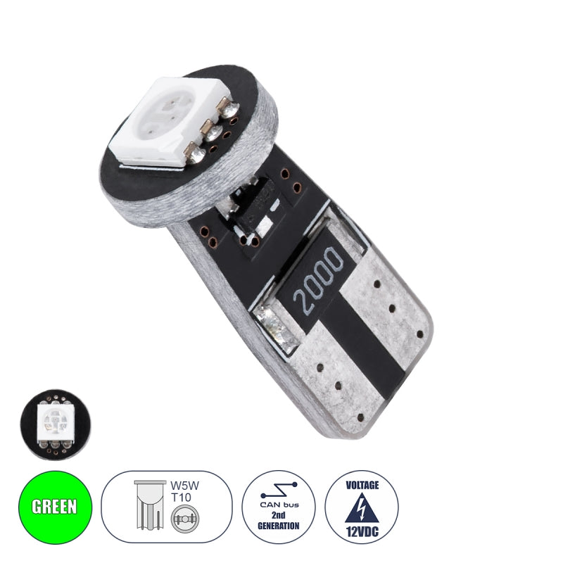 GloboStar® 81083 Λάμπα Αυτοκίνητου LED T10 W5W 2rd Generation Can-Bus Series 1xSMD5050 1.5W 120lm 120° DC 12-16V IP20 Φ1 x H2.2cm Πράσινο - ledmania.gr