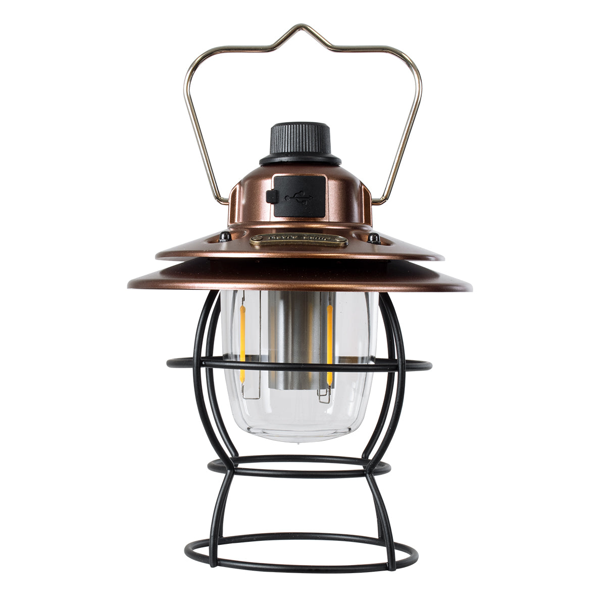 GloboStar® 85697 Αυτόνομο Φανάρι Camping LED 4W USB 2.0 με Επαναφορτιζόμενη Μπαταρία 1 x 18650 2000mAh Li-ion Power Bank IP20 Dimmable Καφέ με Διάφανο Γυαλί CCT Εναλλαγή Φωτισμού μέσω On/Off All In One Ψυχρό 6000K+Φυσικό 4500K+Θερμό 2700K Φ13.5 x Υ17.5cm - ledmania.gr