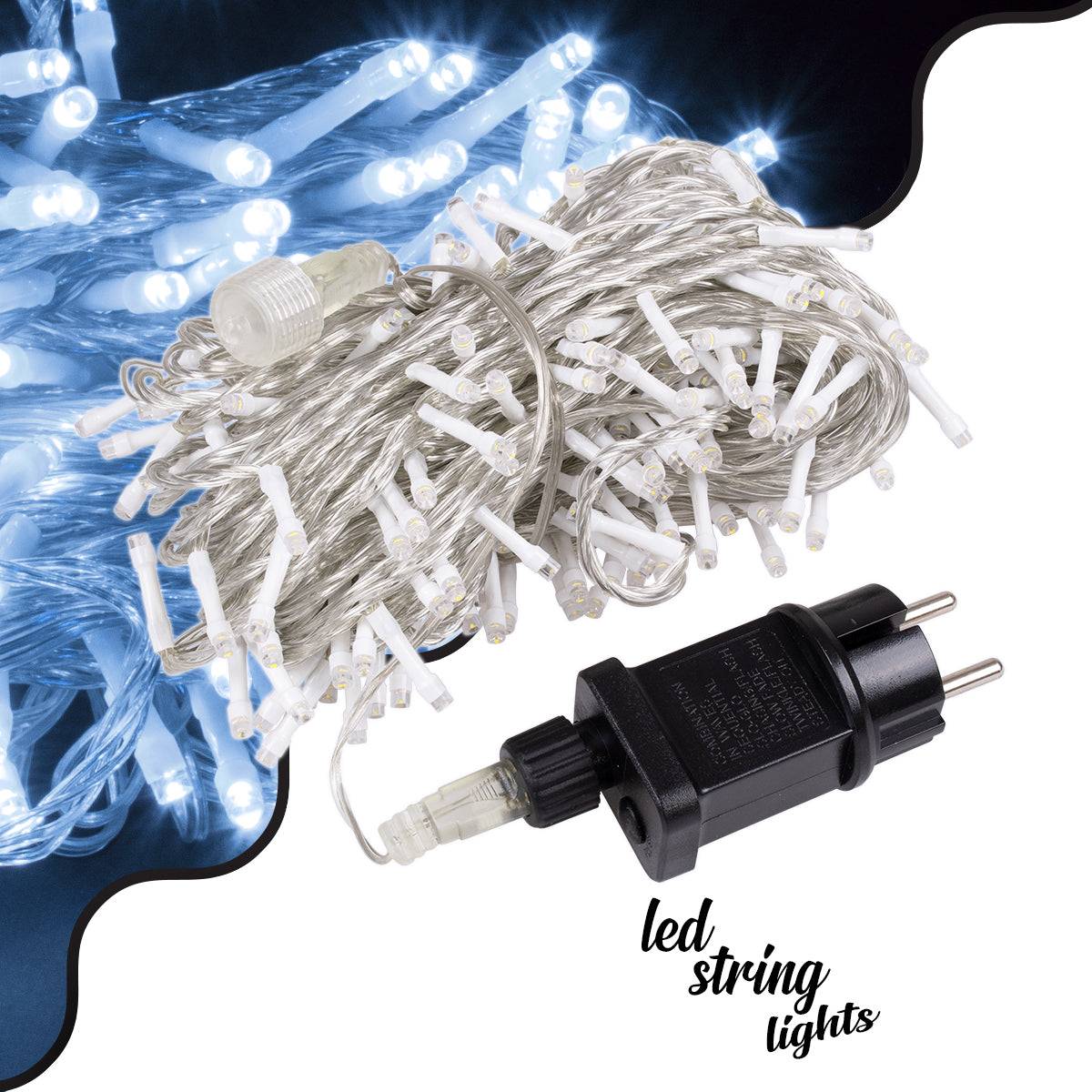 85837 Διακοσμητική Γιρλάντα 23 Μέτρα με Controller 8 Προγραμμάτων Εναλλαγών Φωτισμού - Επεκτεινόμενη 200 LED 3.6W AC 230V με Διάφανο Καλώδιο & Πρίζα Schuko Αδιάβροχη IP44 Ψυχρό Λευκό 6000K Μ23m - ledmania.gr