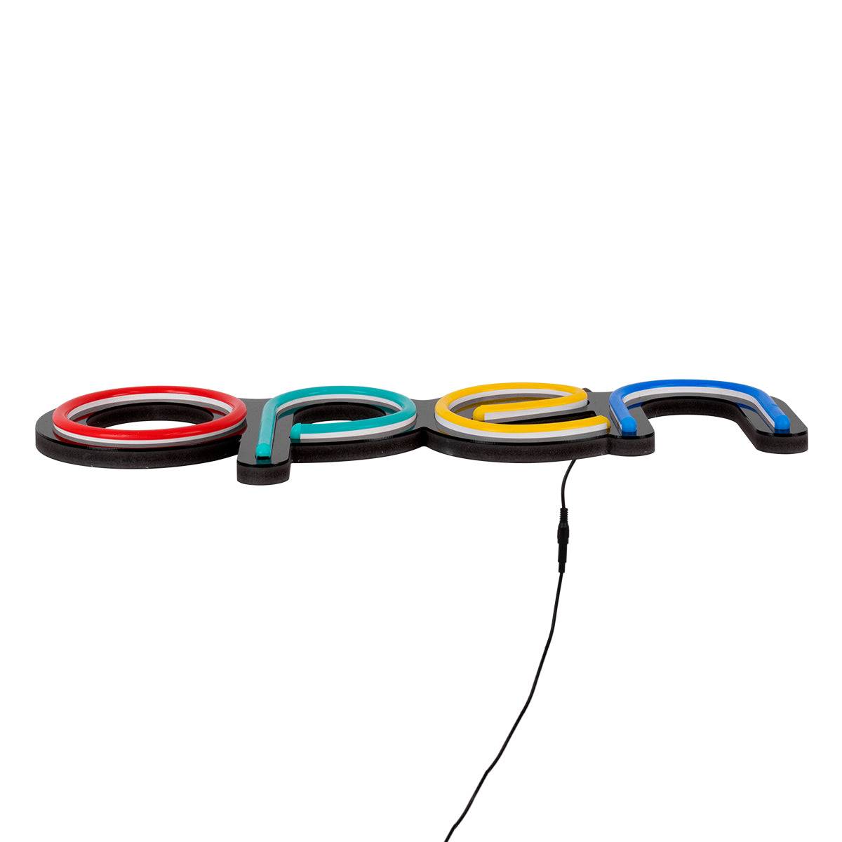 GloboStar® 85856 Φωτιστικό Ταμπέλα Φωτεινή Επιγραφή NEON LED Σήμανσης Animated OPEN 30W AC 230V με Διακόπτη On/Off και Ασύρματο Χειριστήριο IR Κόκκινο - Πράσινο - Κίτρινο - Γαλάζιο - ledmania.gr