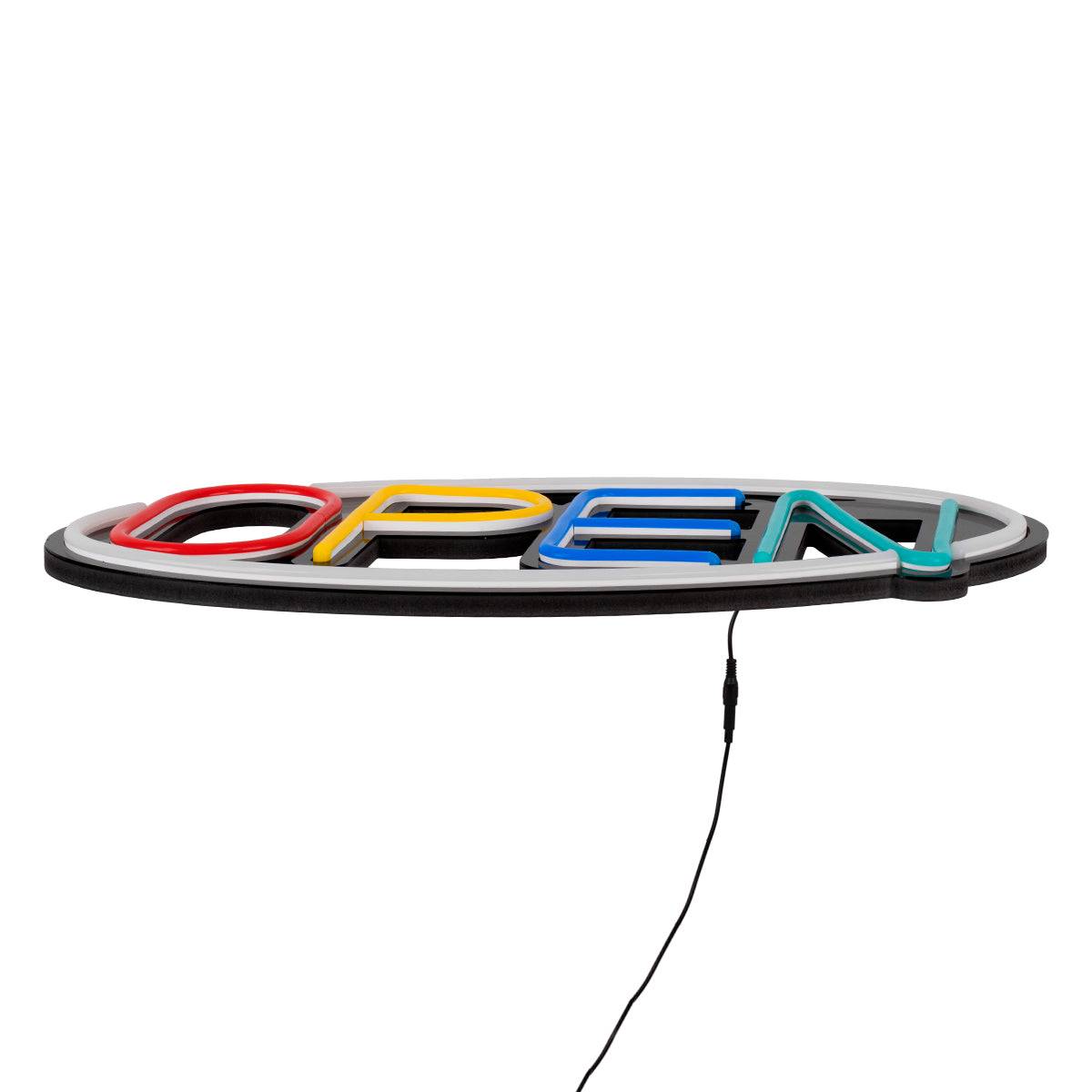 GloboStar® 85858 Φωτιστικό Ταμπέλα Φωτεινή Επιγραφή NEON LED Σήμανσης Animated Ovale OPEN 30W AC 230V με Διακόπτη On/Off και Ασύρματο Χειριστήριο IR Λευκό - Κόκκινο - Πράσινο - Κίτρινο - Γαλάζιο - ledmania.gr