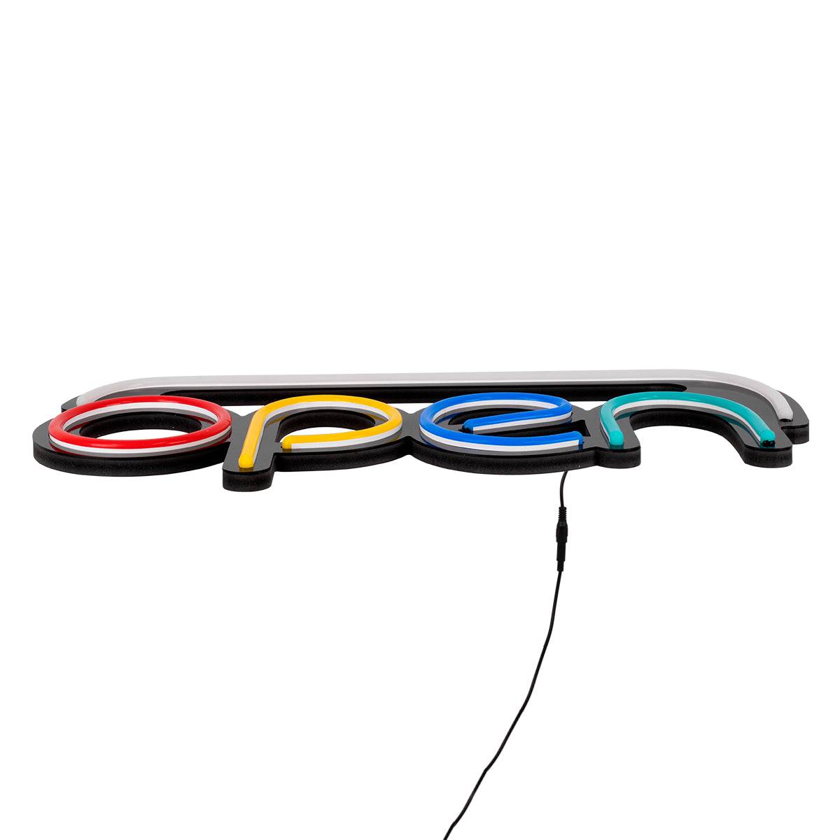 GloboStar® 85859 Φωτιστικό Ταμπέλα Φωτεινή Επιγραφή NEON LED Σήμανσης Animated OPEN 30W AC 230V με Διακόπτη On/Off και Ασύρματο Χειριστήριο IR Λευκό - Κόκκινο - Πράσινο - Κίτρινο - Γαλάζιο - ledmania.gr