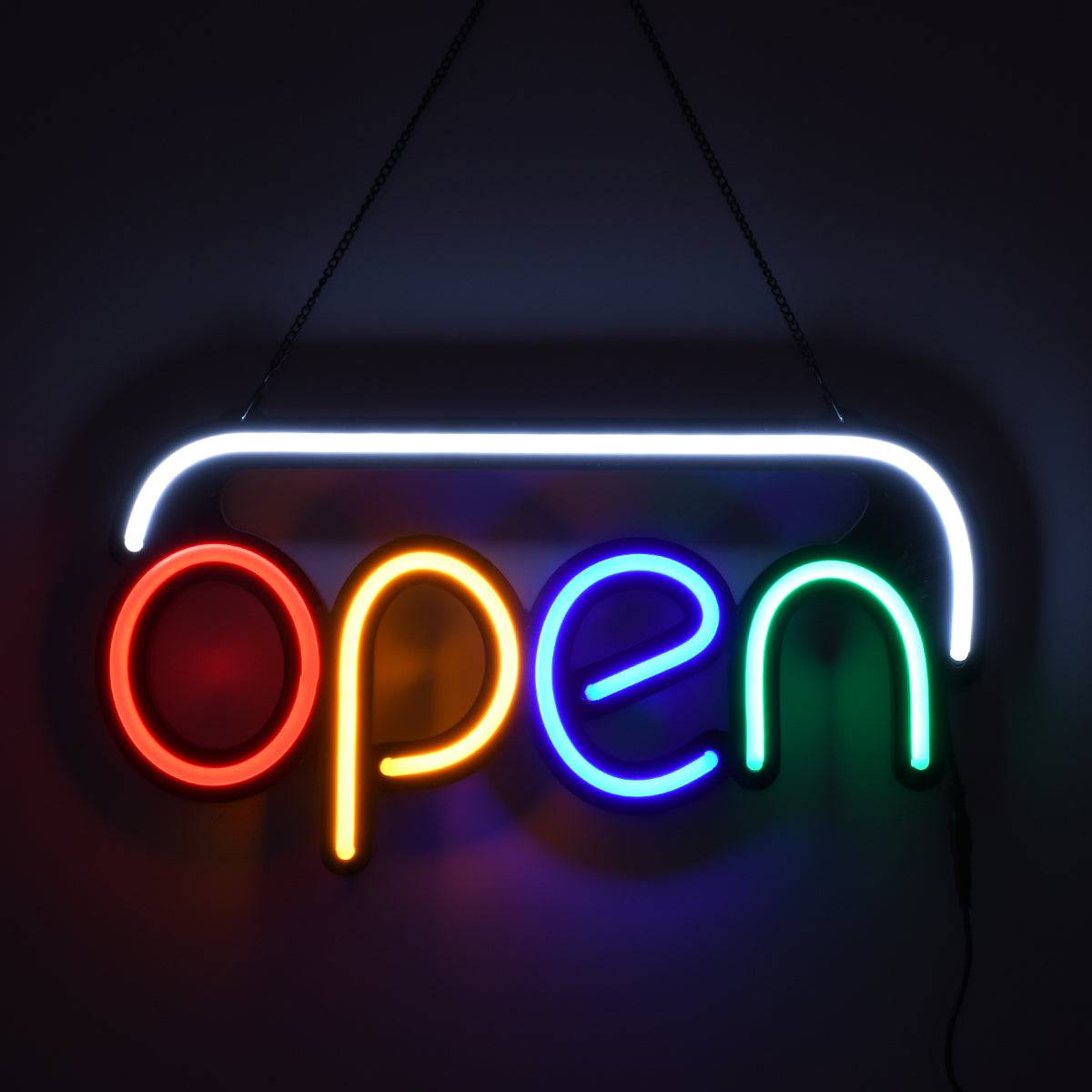 GloboStar® 85859 Φωτιστικό Ταμπέλα Φωτεινή Επιγραφή NEON LED Σήμανσης Animated OPEN 30W AC 230V με Διακόπτη On/Off και Ασύρματο Χειριστήριο IR Λευκό - Κόκκινο - Πράσινο - Κίτρινο - Γαλάζιο - ledmania.gr