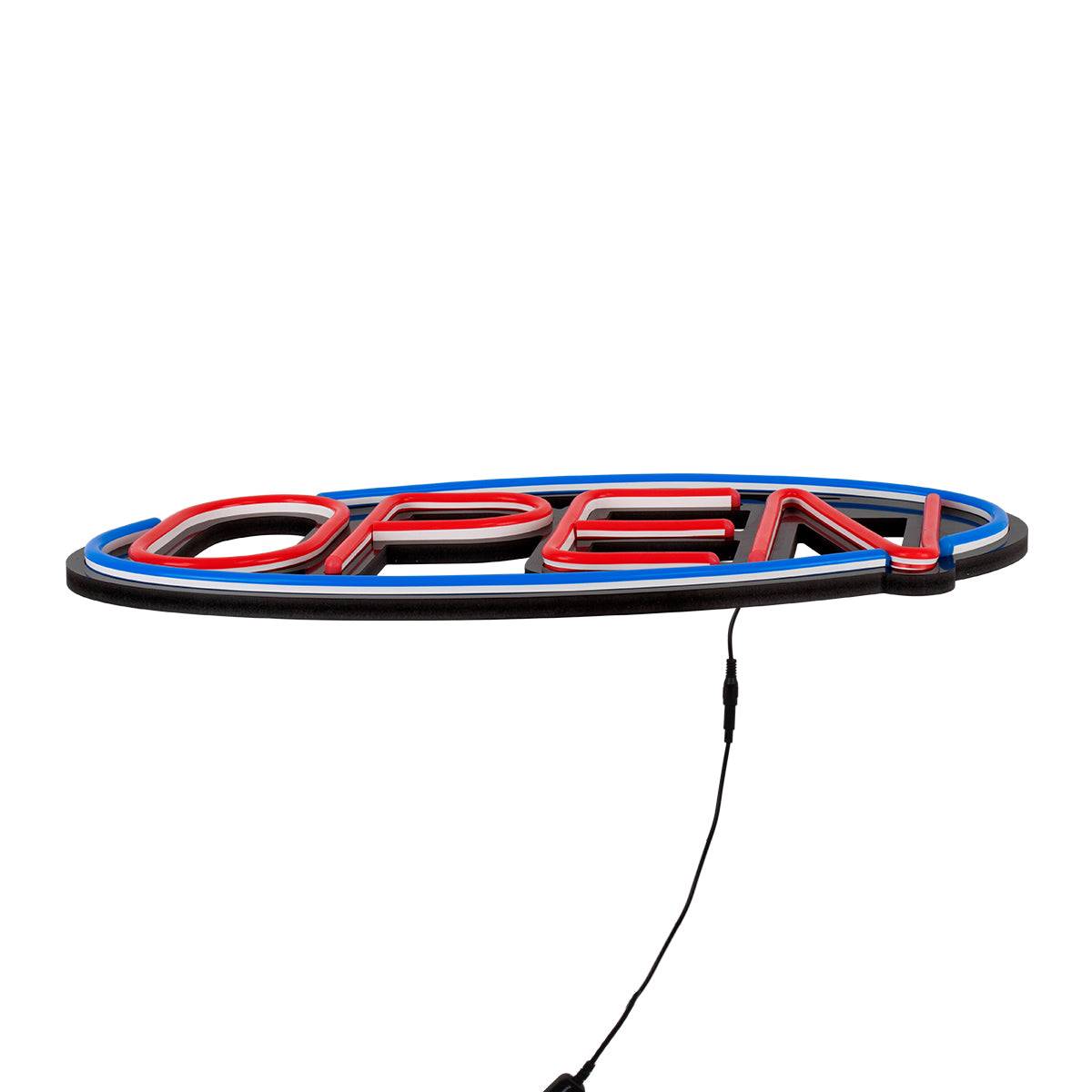 GloboStar® 85860 Φωτιστικό Ταμπέλα Φωτεινή Επιγραφή NEON LED Σήμανσης Animated Ovale OPEN 30W AC 230V με Διακόπτη On/Off και Ασύρματο Χειριστήριο IR Μπλε - Κόκκινο - ledmania.gr