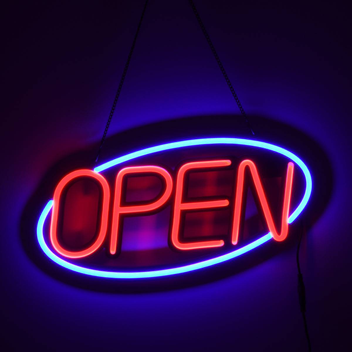 GloboStar® 85860 Φωτιστικό Ταμπέλα Φωτεινή Επιγραφή NEON LED Σήμανσης Animated Ovale OPEN 30W AC 230V με Διακόπτη On/Off και Ασύρματο Χειριστήριο IR Μπλε - Κόκκινο - ledmania.gr