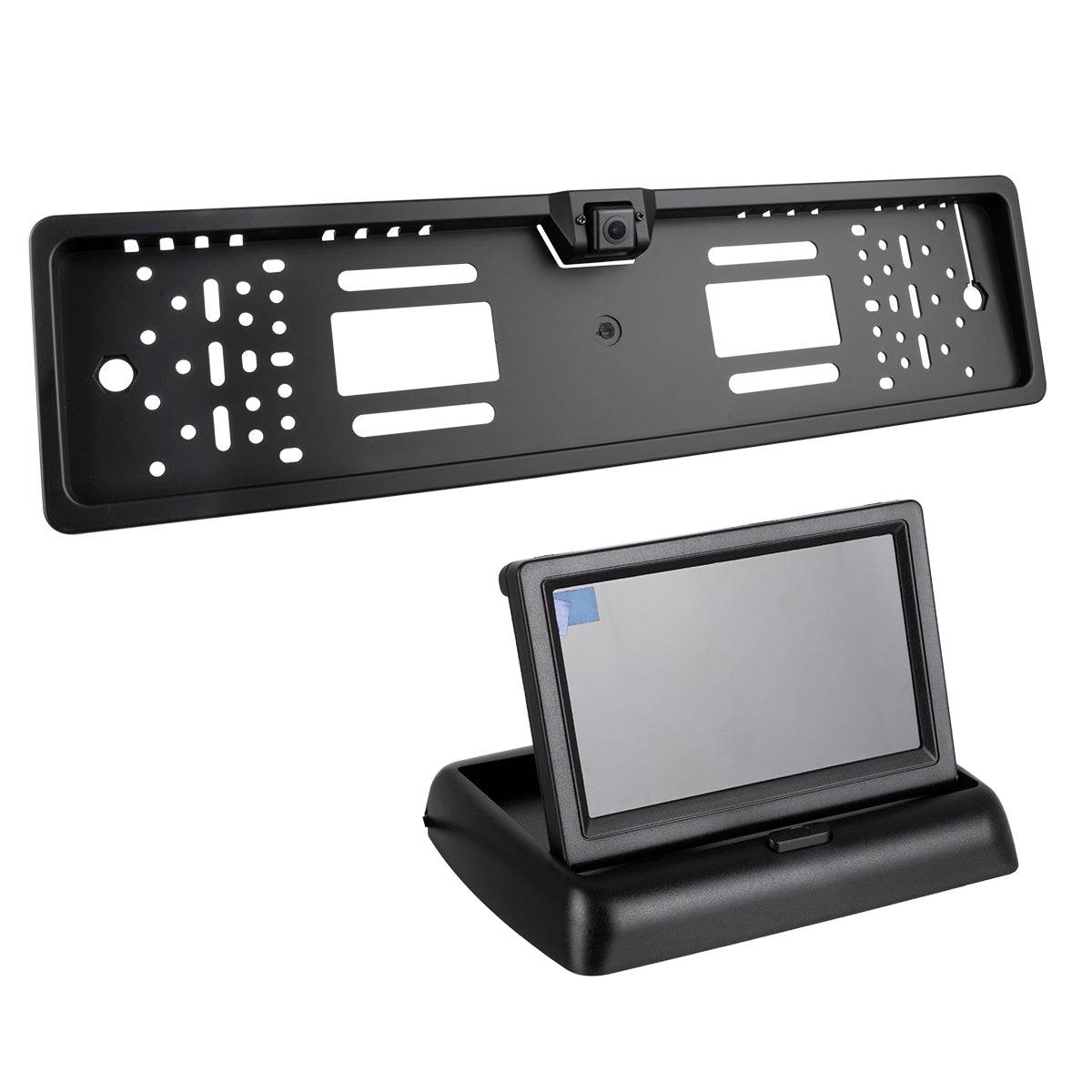 GloboStar® 86013 Πλαίσιο Πινακίδας Αυτοκινήτου με Ενσωματωμένη Αδιάβροχη Κάμερα Οπισθοπορείας 720p HD CMOS Signal 170° DC 12V και Πτυσσόμενη Οθόνη 4.3"|"200000 - ledmania.gr