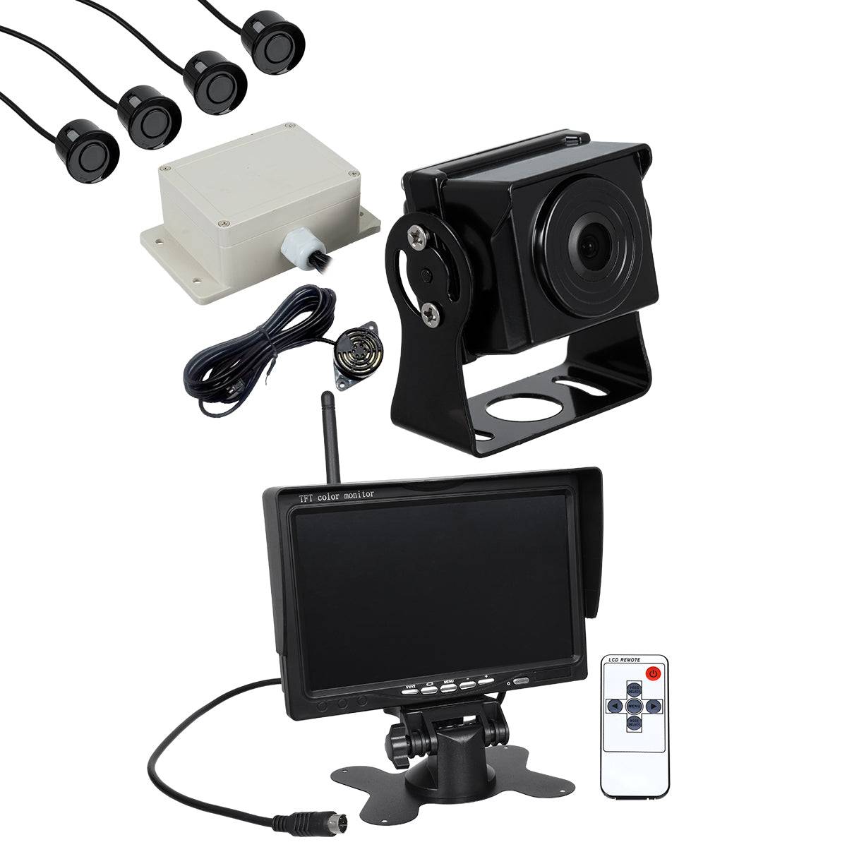GloboStar® 86033 Έγχρωμη Κάμερα 720p CMOS HD Οπισθοπορείας Αυτοκινήτου-Φορτηγού DC 12-24V 170° με Οθόνη 7" DC 12-24V Night Capture με Parking Lines - Ασύρματο Χειριστήριο και ΚΙΤ Παρκαρίσματος με 4 Αισθητήρες Αδιάβροχο IP65 - ledmania.gr
