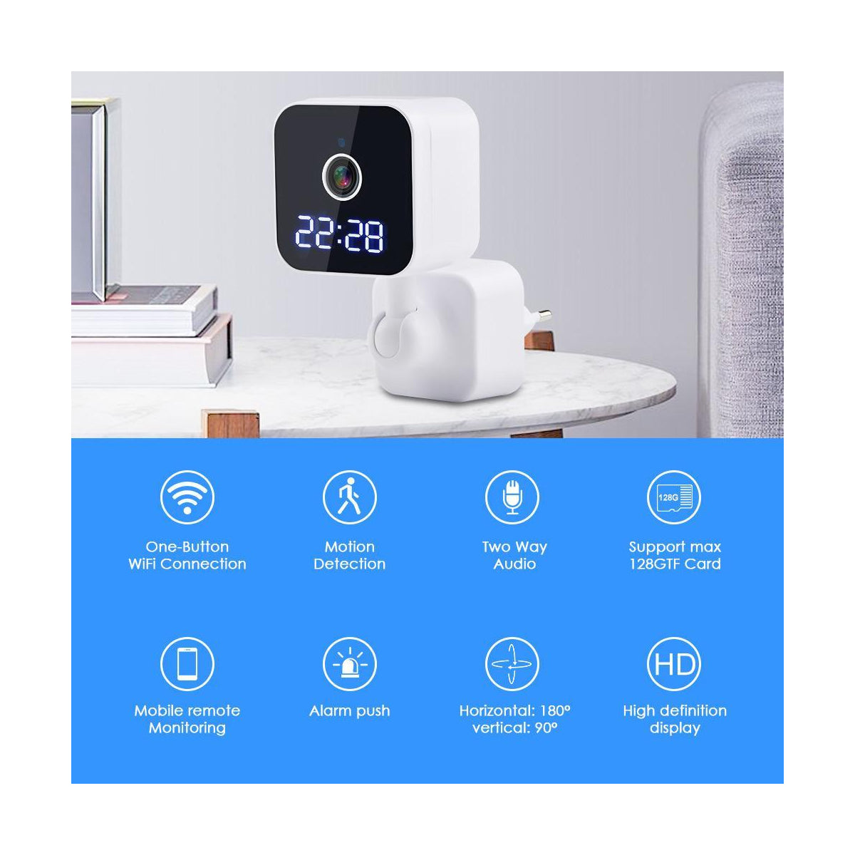 GloboStar® 86082 Επιτοίχια Κάμερα Πρίζας WiFi HD 1080P 350° Διπλή Κατέυθυνση Ομιλίας & Ανιχνευτή Κίνησης - Απομακρυσμένος Έλεγχος IP20 - Μαύρο - Μ6 x Π5.5 x Υ16cm - 2 Χρόνια Εγγύηση - ledmania.gr