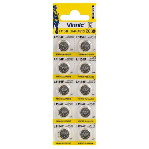 VINNIC G13/AG13/L1154/LR44 MINI ALKALINE BATTERY BL10 - ledmania.gr