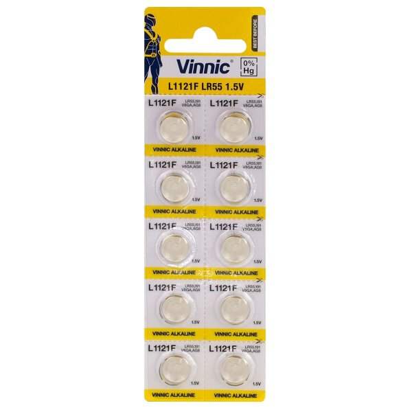 VINNIC G8/AG8/L1121/LR55 MINI ALKALINE BATTERY BL10 - ledmania.gr