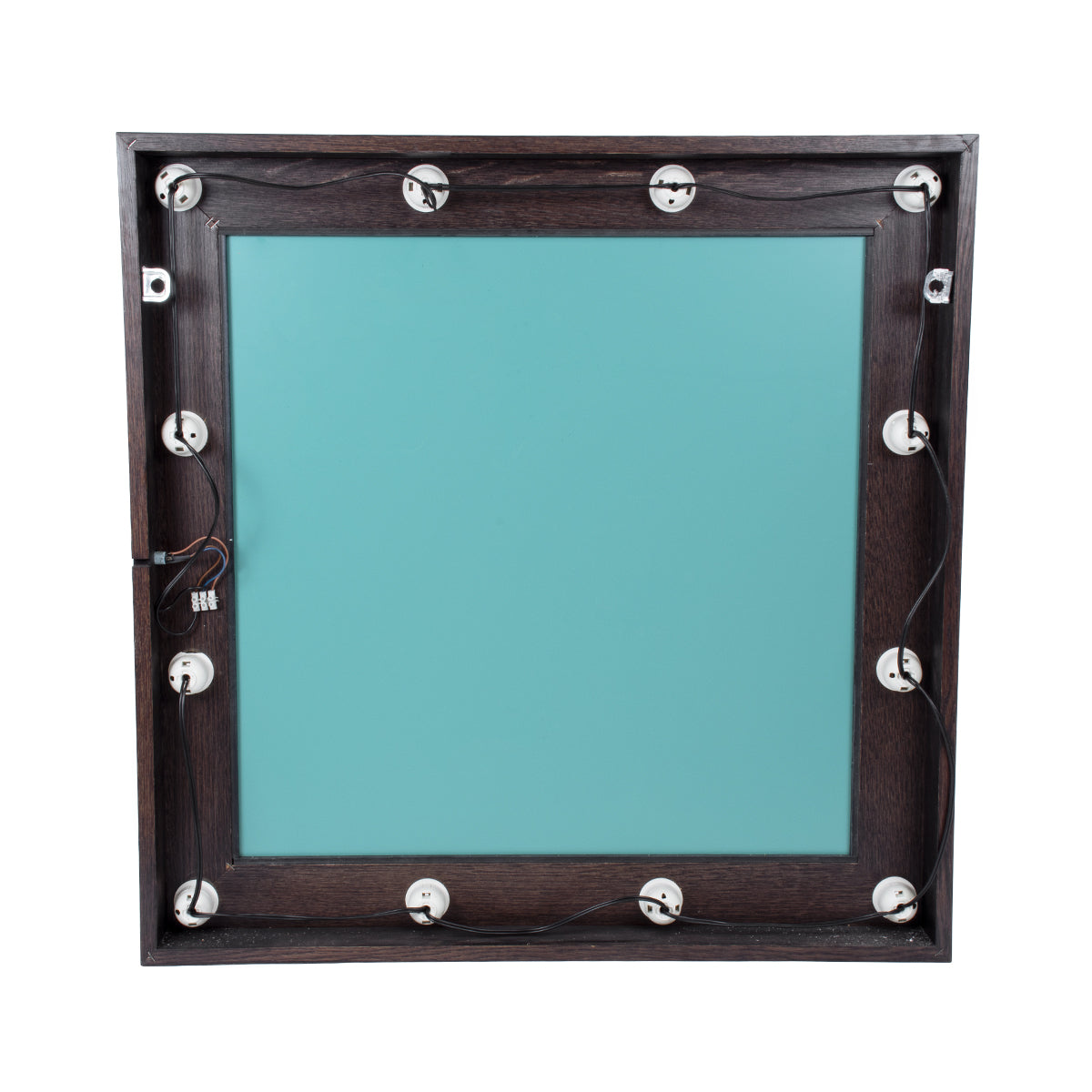 GloboStar® MAKEUP MIRROR-80x80-2 Μοντέρνος Καθρέπτης Μακιγιάζ με Πλαίσιο Φυσικού Ξύλου με Διακόπτη On/Off 12 x E27 AC220-240V - Μ80 x Π7 x Υ80cm - Καφέ Wenge - ledmania.gr