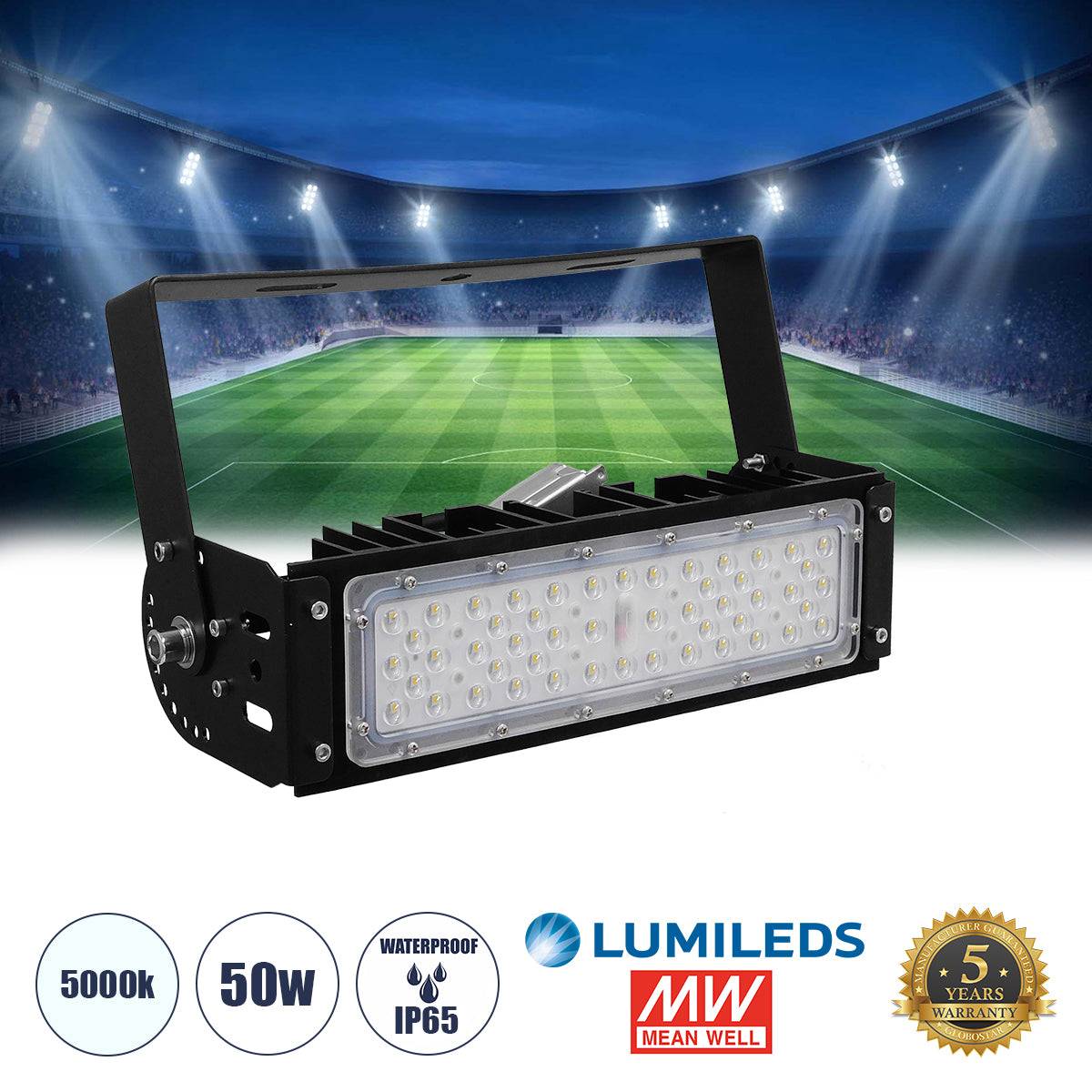 GloboStar® GOLIATH 90100-1 LED Προβολέας Γηπέδου - Φωτιστικό Tunnel 50W 8000LM 75°*135° AC 100-277V IP65 -  Ψυχρό Λευκό 5000K - MeanWell Driver & LumiLEDs Chip - 5 Years Warranty - ledmania.gr