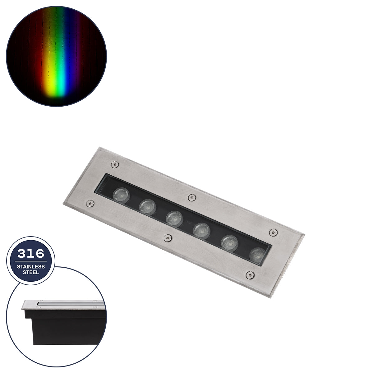 GloboStar® UNDERGROUND-MINA 90191 Χωνευτό Φωτιστικό Wall Washer Δαπέδου LED 9W 765lm 10° DC 24V Αδιάβροχο IP68 L30 x W9 x H8.5cm RGBW DMX512 - Ανοξείδωτο Ατσάλι - ledmania.gr