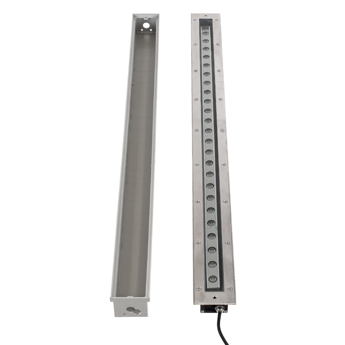 GloboStar® UNDERGROUND-MINA 90196 Χωνευτό Φωτιστικό Wall Washer Δαπέδου LED 24W 2160lm 10° DC 24V Αδιάβροχο IP68 με Ρυθμιζόμενη Γωνία Φωτισμού L108 x W9 x H7.5cm Θερμό Λευκό 2700K DMX512 - Ανοξείδωτο Ατσάλι - ledmania.gr