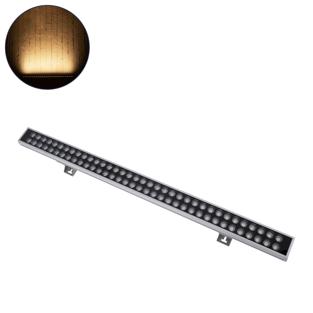 GloboStar® WASHER-GAIA 90215 Μπάρα Φωτισμού Wall Washer LED 144W 12960lm 10° DC 24V Αδιάβροχο IP67 L100 x W7.3 x H4.3cm Θερμό Λευκό 2700K - Ασημί - ledmania.gr