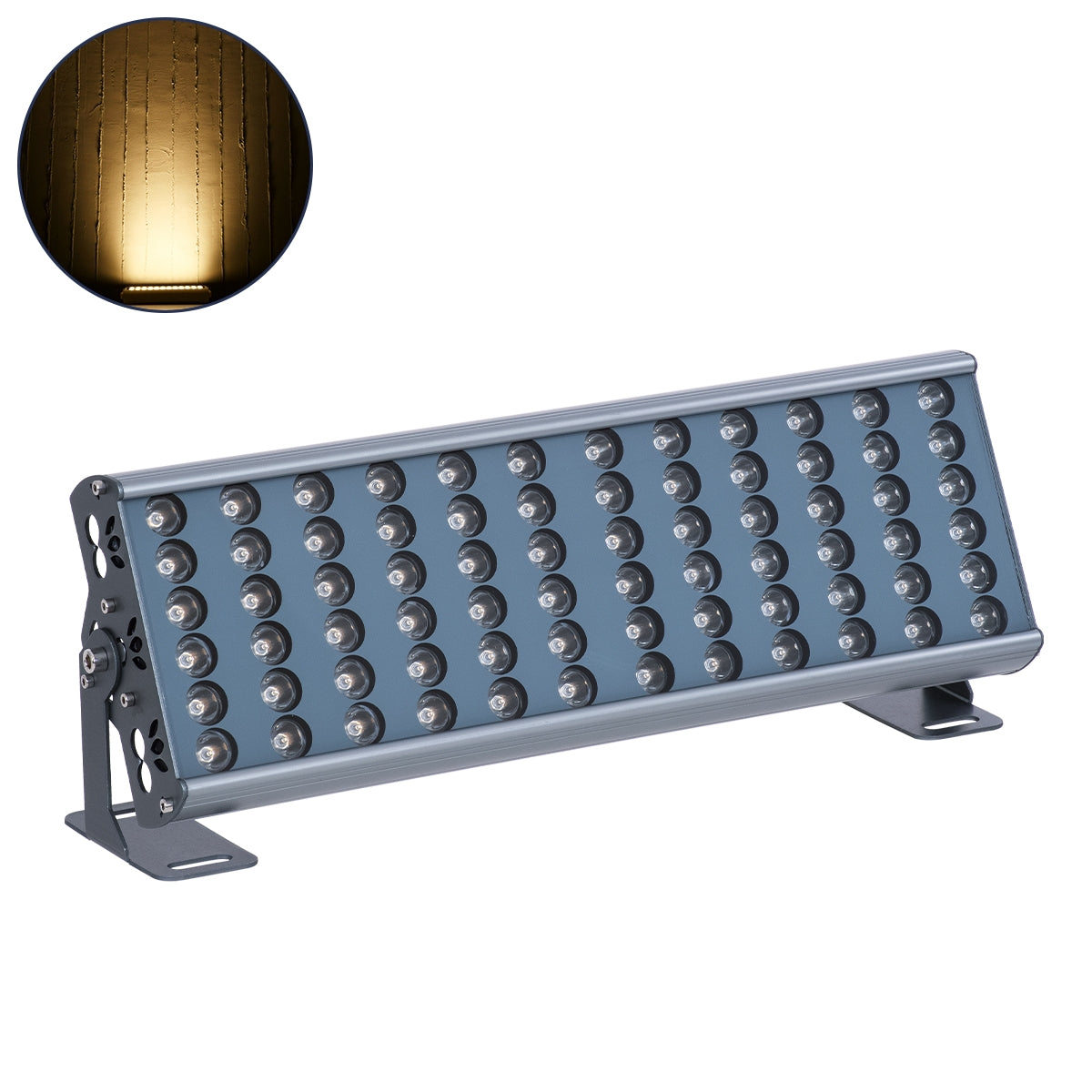 GloboStar® FLOOD-TENA 90221 Προβολέας Wall Washer για Φωτισμό Κτιρίων LED 72W 6480lm 10° DC 24V Αδιάβροχο IP65 L46.5 x W7 x H16.5cm Θερμό Λευκό 2700K - Ασημί - ledmania.gr