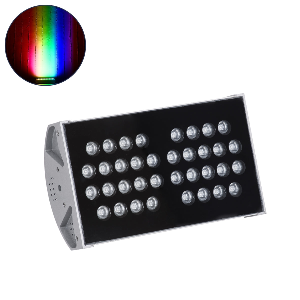 GloboStar® FLOOD-TENA 90222 Προβολέας Wall Washer για Φωτισμό Κτιρίων LED 72W 6120lm 10° DC 24V Αδιάβροχο IP65 L29.8 x W15.5 x H18cm RGBW DMX512 - Ασημί - ledmania.gr