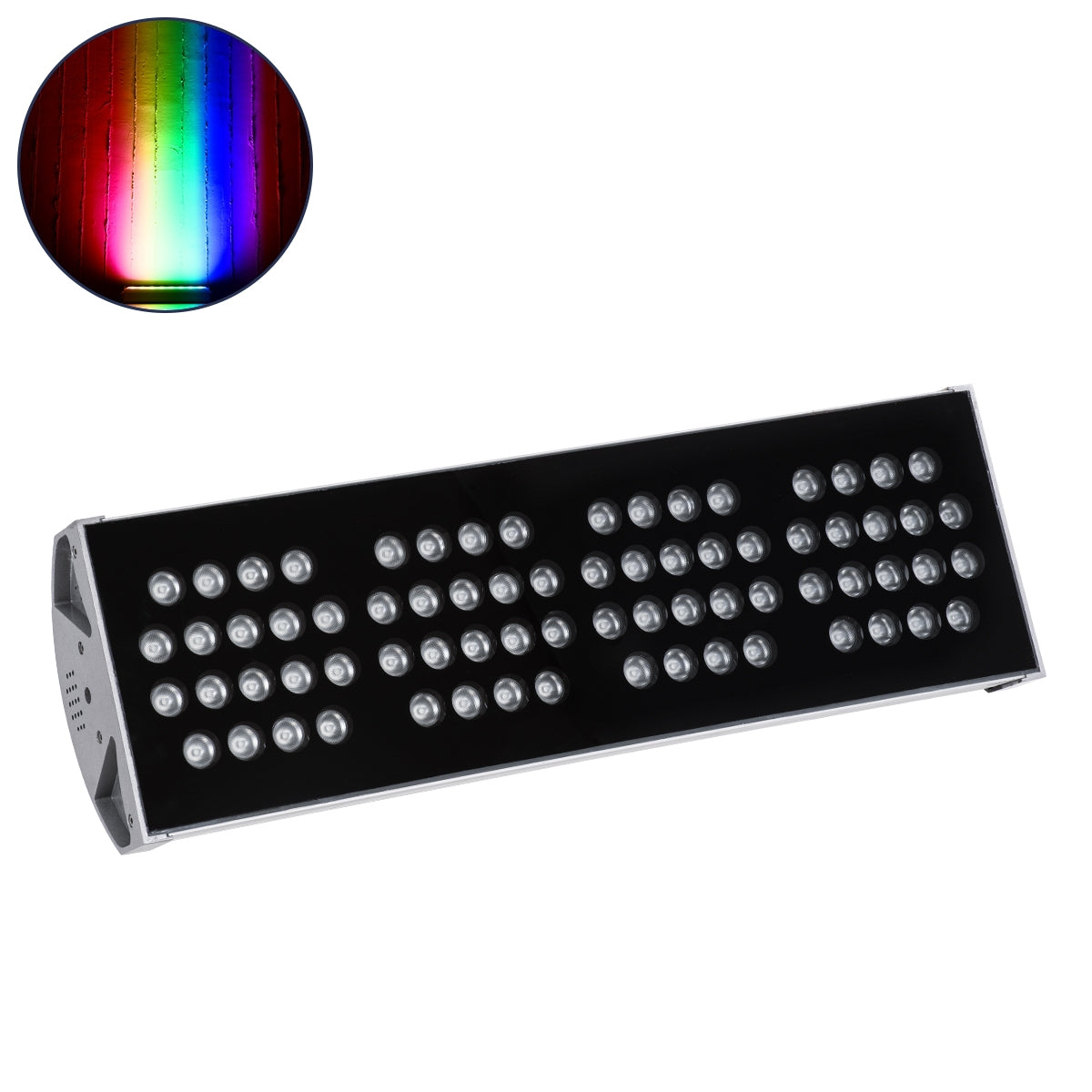 GloboStar® FLOOD-TENA 90226 Προβολέας Wall Washer για Φωτισμό Κτιρίων LED 144W 12240lm 10° DC 24V Αδιάβροχο IP65 L57 x W18 x H19.5cm RGBW DMX512 - Ασημί - 3 Years Warranty - ledmania.gr
