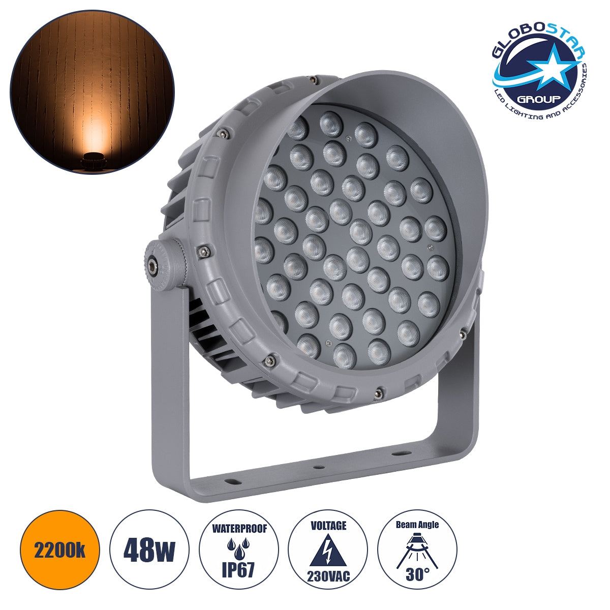 GloboStar® FLOOD-MENA 90338 Προβολέας Wall Washer με Αντιθαμβωτική Γρίλια για Φωτισμό Κτιρίων LED 48W 4080lm 30° AC 220-240V Αδιάβροχο IP67 L26 x W20 x H28.5cm Αρχιτεκτονικό Πορτοκαλί 2200K - Γκρι Ανθρακί - ledmania.gr