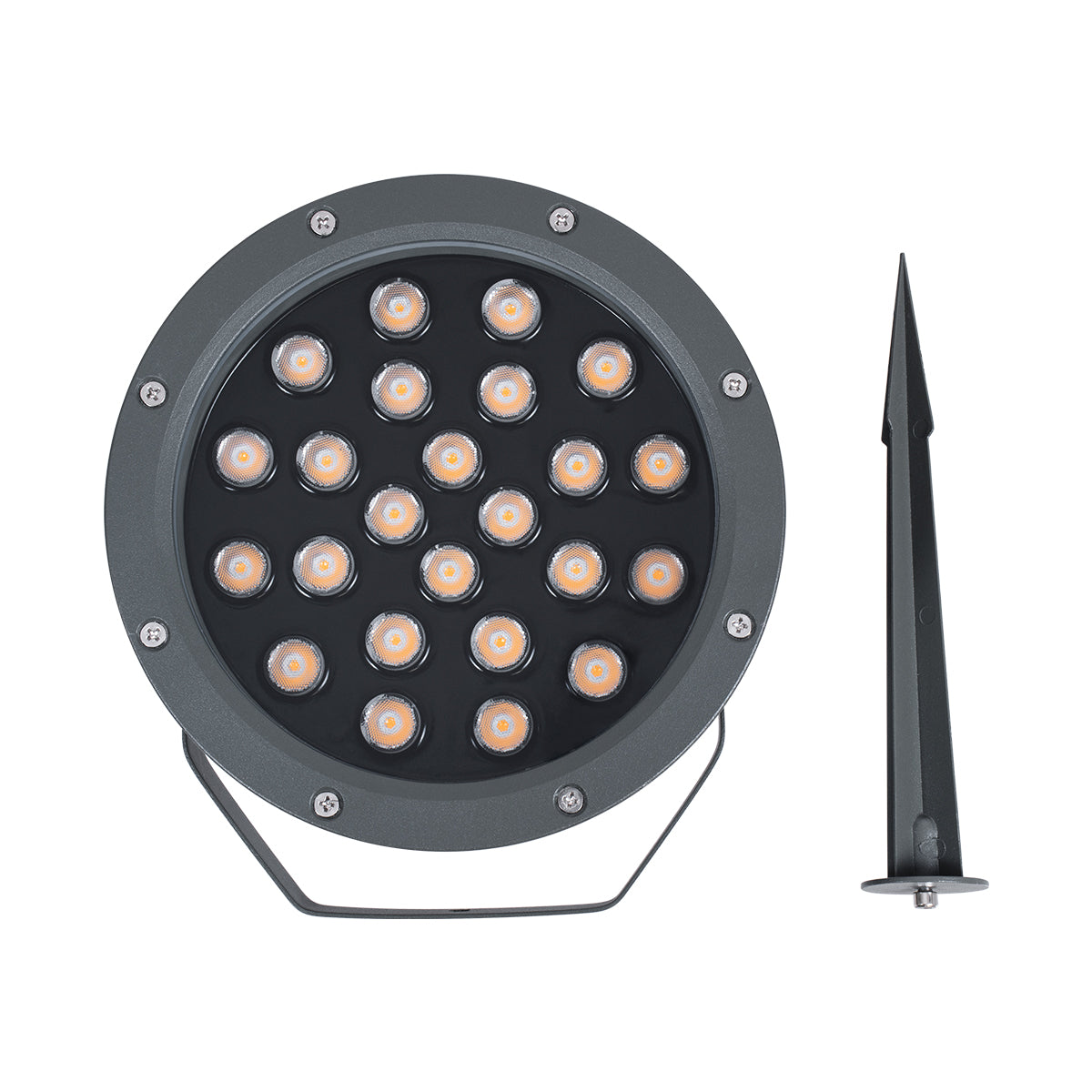 GloboStar® TREELIGHT-RIVA 90363 Σποτ Φωτισμού Ειδικό για Φυτά - Δέντρα με Βάση Κήπου / Καρφωτό LED 24W 2040lm 10° DC 24V Αδιάβροχο IP67 Φ20.5 x Υ6.5cm Αρχιτεκτονικό Πορτοκαλί 2200K - Γκρι Ανθρακί - 3 Years Warranty - ledmania.gr