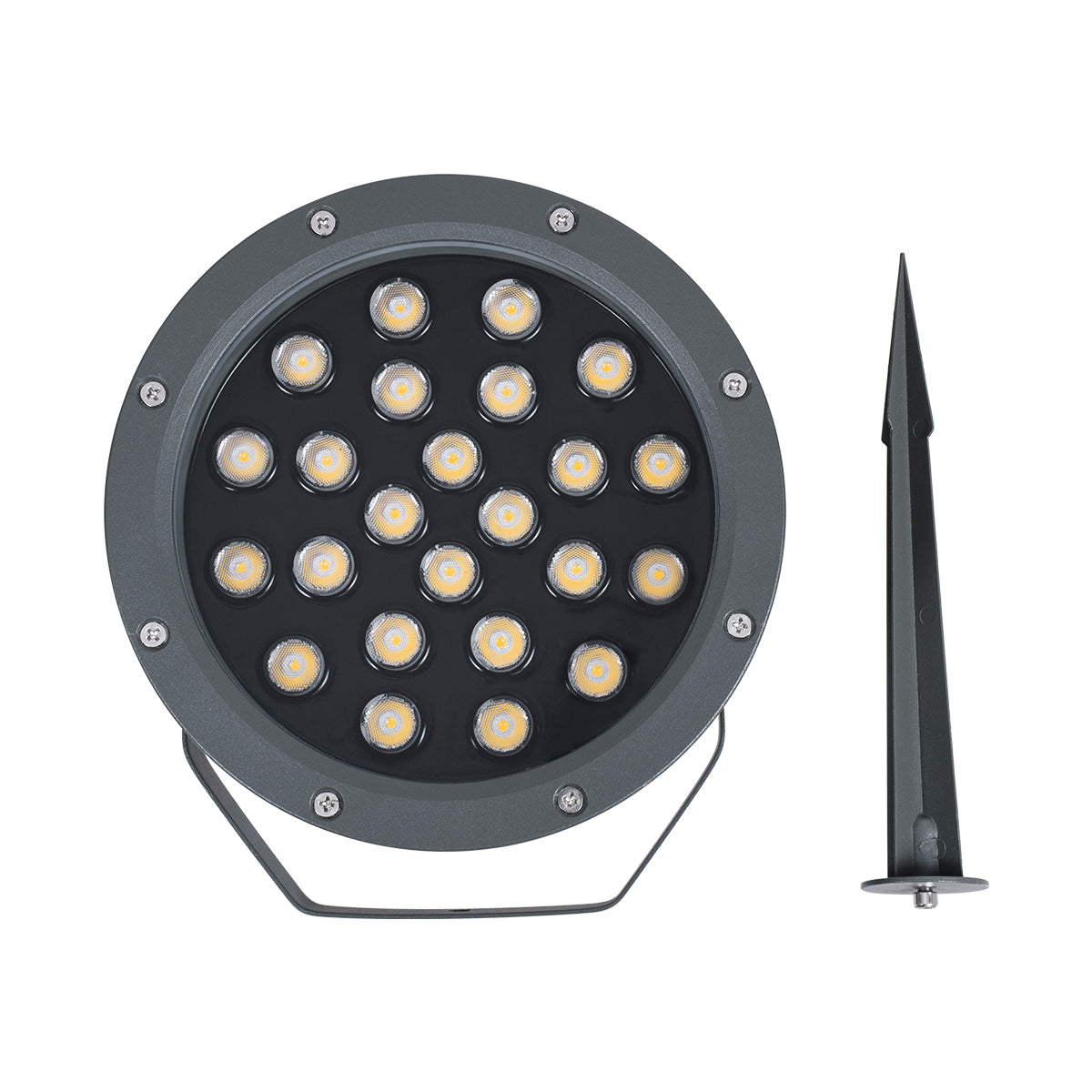 GloboStar® TREELIGHT-RIVA 90365 Σποτ Φωτισμού Ειδικό για Φυτά - Δέντρα με Βάση Κήπου / Καρφωτό LED 24W 2280lm 10° DC 24V Αδιάβροχο IP67 Φ20.5 x Υ6.5cm Φυσικό Λευκό 4500K - Γκρι Ανθρακί - 3 Years Warranty - ledmania.gr