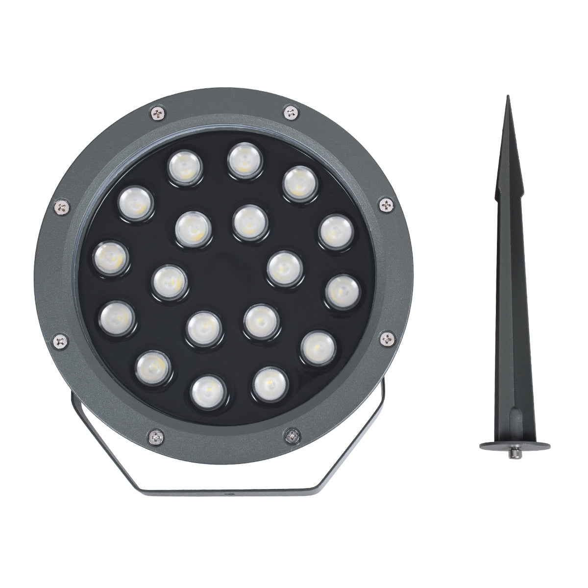 GloboStar® TREELIGHT-RIVA 90366 Σποτ Φωτισμού Ειδικό για Φυτά - Δέντρα με Βάση Κήπου / Καρφωτό LED 24W 2040lm 10° DC 24V Αδιάβροχο IP67 Φ20.5 x Υ6.5cm RGBW DMX512 - Γκρι Ανθρακί - 3 Years Warranty - ledmania.gr