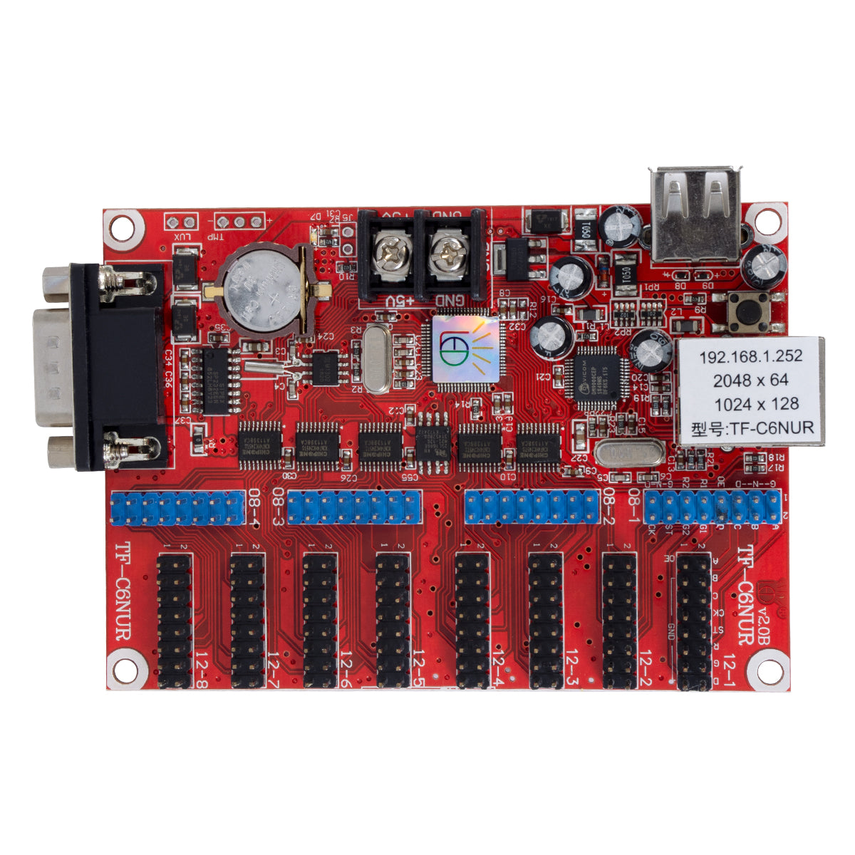 GloboStar® TF-C6NUR 90386 LED Receiving Card 8 x HUB75 - Κάρτα Καναλιών για Ψηφιακές Οθόνες LED Video Wall Single Color W2048 x H64 & W1024 x H128 - Double Color W1024 x H64 - W512 x H128 - Gigabit Network Linkable - DC 3.5~6V - IP20 Μ11.7 x Π7.8 x Υ1.6cm - ledmania.gr