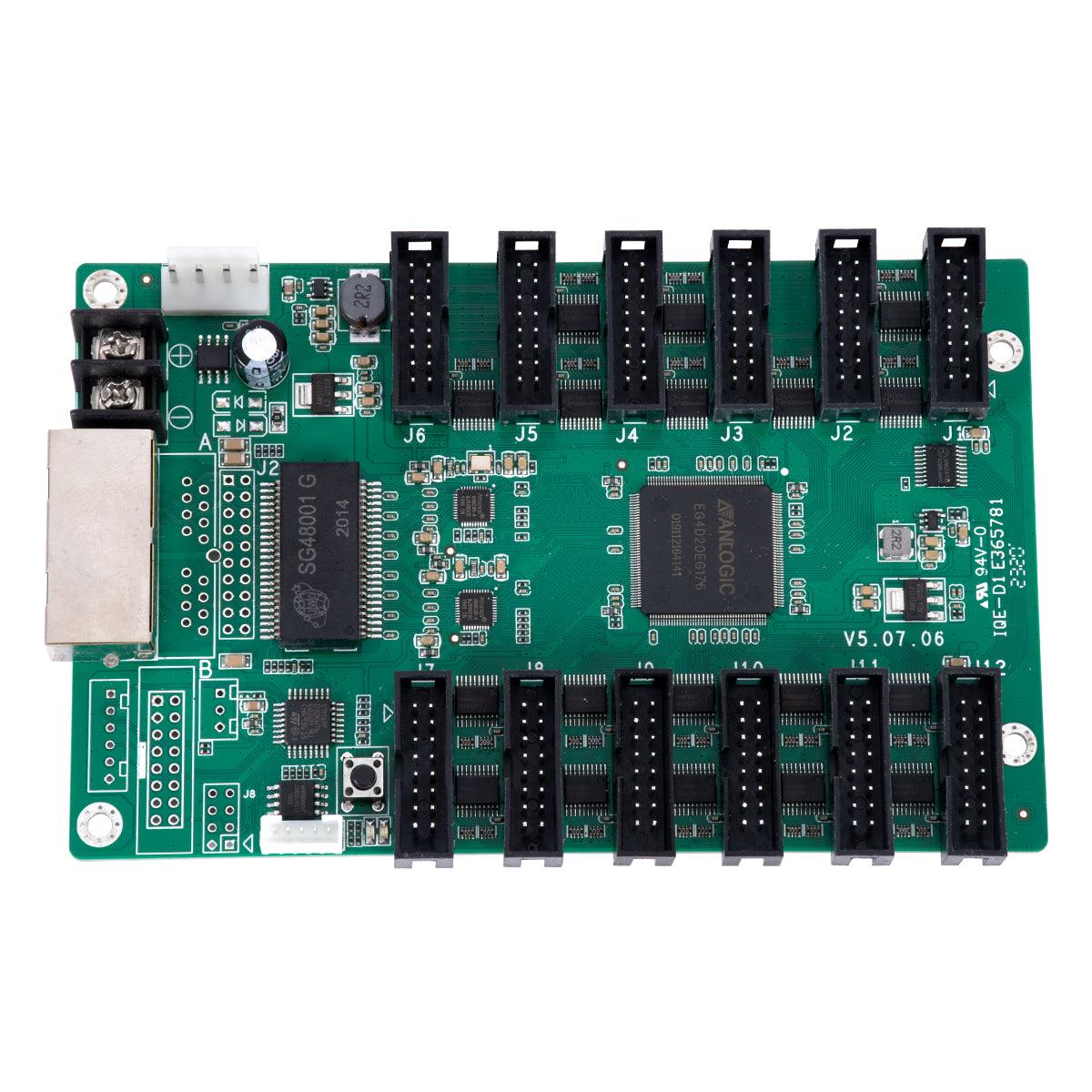 GloboStar® 90387 T12 Receiving Card Controller HUB75 DC 3.5-6V για Κατασκευή Video Wall P3 - P10 Full Color RGB Πινακίδας - Control Area：Max Length 128cm * Max Height 192cm - 12*hub 75E Gigabit Network Receiving Card - Linkable - ledmania.gr
