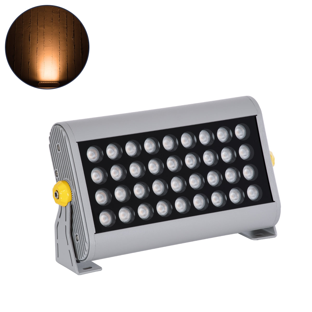 GloboStar® FLOOD-HENA 90445 Προβολέας Wall Washer για Φωτισμό Κτιρίων LED 36W 3060lm 30° AC 220-240V Αδιάβροχο IP67 Μ30 x Π6 x Υ17cm Αρχιτεκτονικό Πορτοκαλί 2200K - Ασημί - ledmania.gr