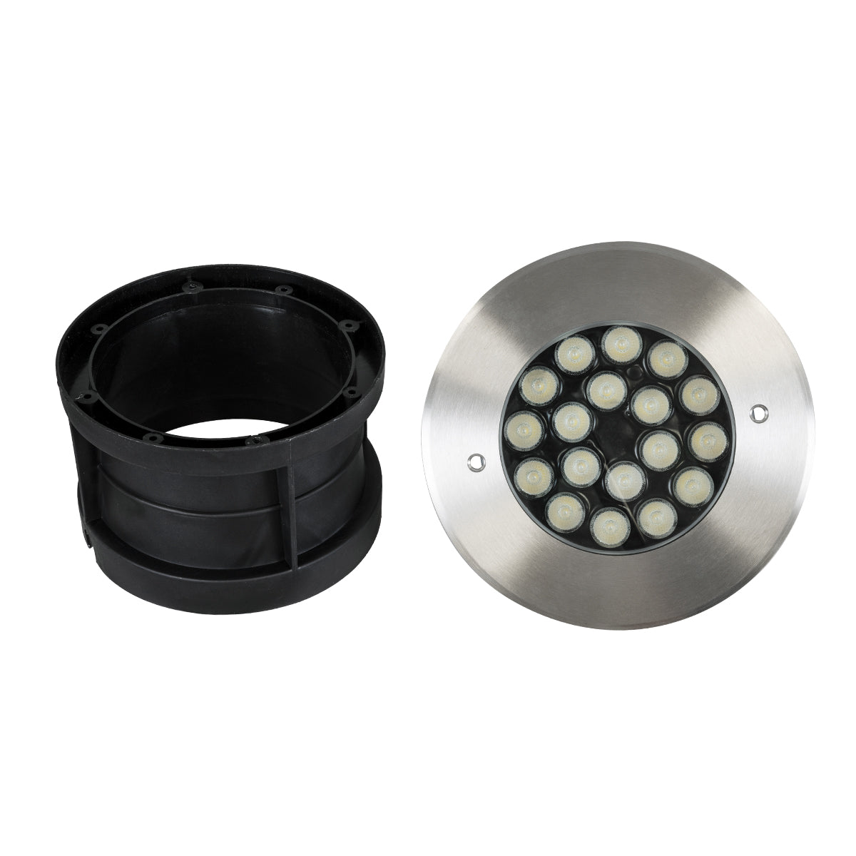 GloboStar® UNDERGROUND-SINA 90573 Χωνευτό Φωτιστικό Σποτ Δαπέδου LED 18W 1530lm 15° DC 24V Αδιάβροχο IP68 Φ20 x Υ11cm RGBW DMX512 - Ανοξείδωτο Ατσάλι - 3 Χρόνια Εγγύηση - ledmania.gr