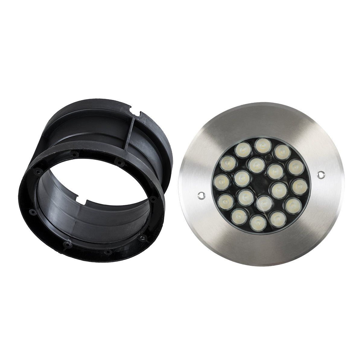 GloboStar® UNDERGROUND-SINA 90573 Χωνευτό Φωτιστικό Σποτ Δαπέδου LED 18W 1530lm 15° DC 24V Αδιάβροχο IP68 Φ20 x Υ11cm RGBW DMX512 - Ανοξείδωτο Ατσάλι - 3 Χρόνια Εγγύηση - ledmania.gr