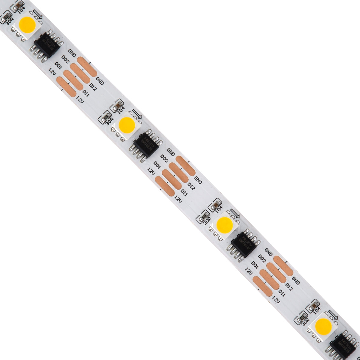 GloboStar® 90598 Digital Pixel Addressable Strip - Ψηφιακή Ταινία LED SMD 5050 9W/m 30LED/m 30PIXEL/m SPI/TTL Protocol IC TM1908 810lm/m 120° DC 12V IP20 Θερμό Λευκό 2700K - Λευκό Σώμα - Μ5000 x Π10 x Υ2mm - Συσκευασία 5 Μέτρων - ledmania.gr